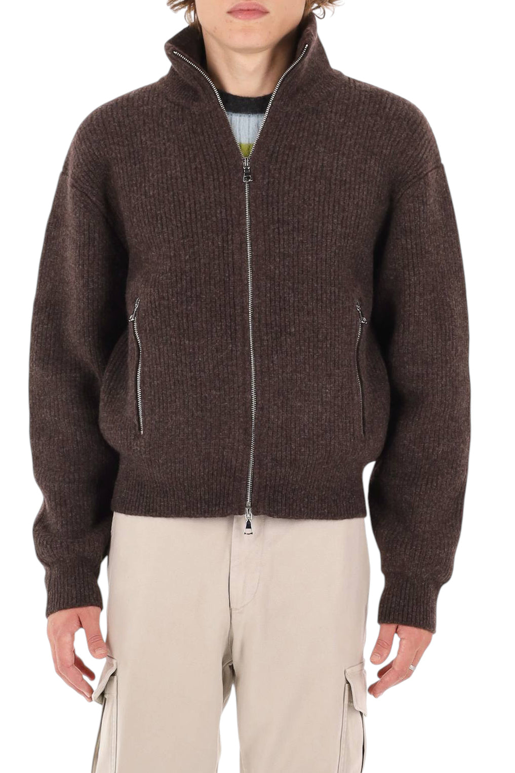 Officine Générale Maglia full zip Florys in lana MKNT300 COFFEE
