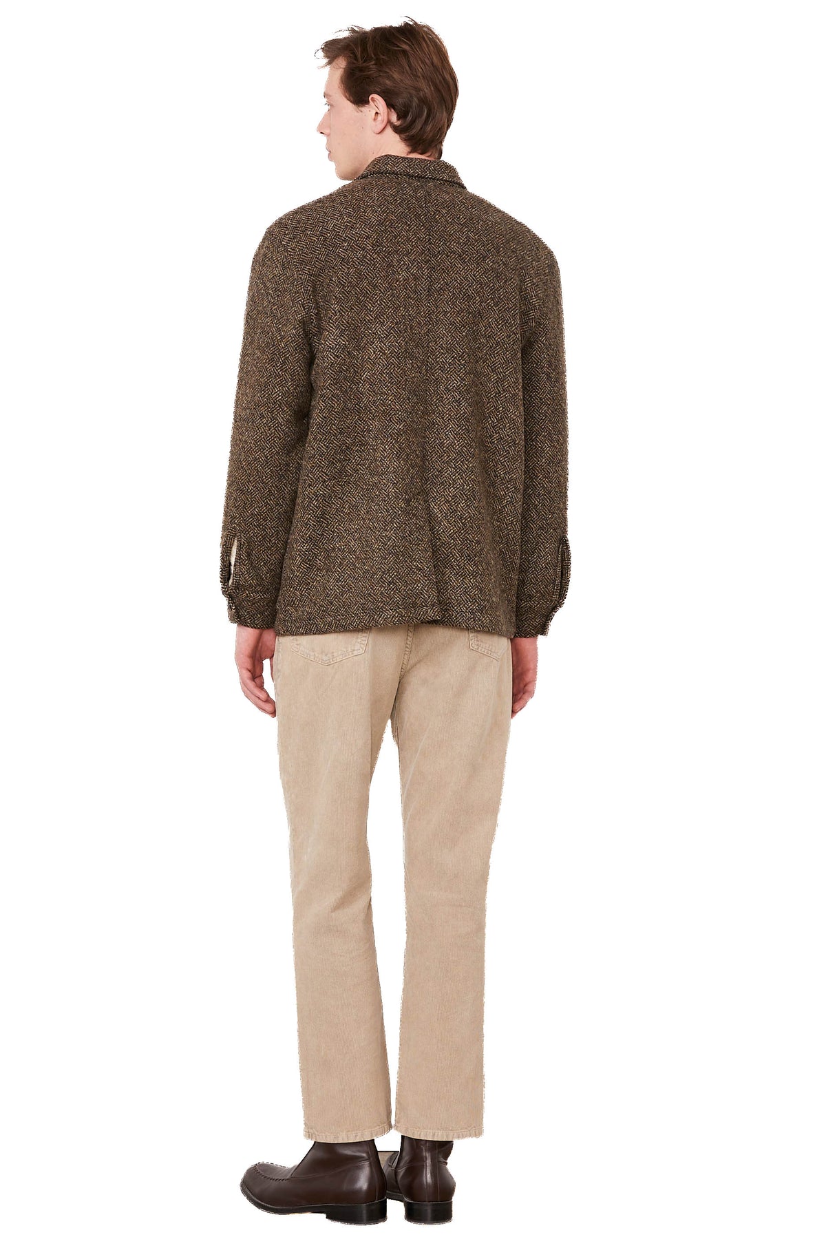 Officine Générale Overshirt Sheldon in pura lana Shetland a spina di pesce MOVS077 BEIGE/COFFE/DKNAVY