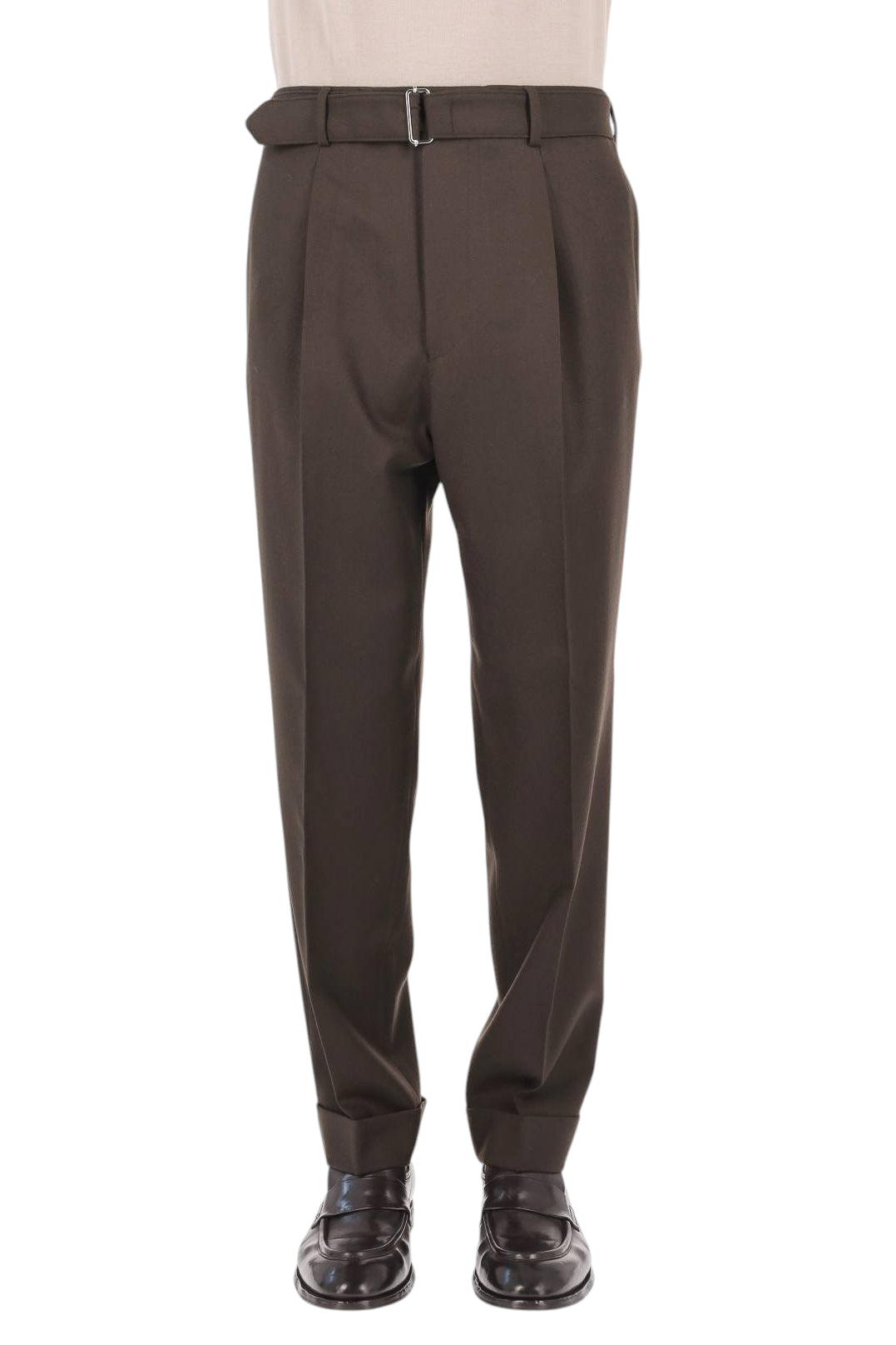 Officine Générale Pantalone Hugo con pinces in twill di pura lana vergine MTLG452 COFFEE