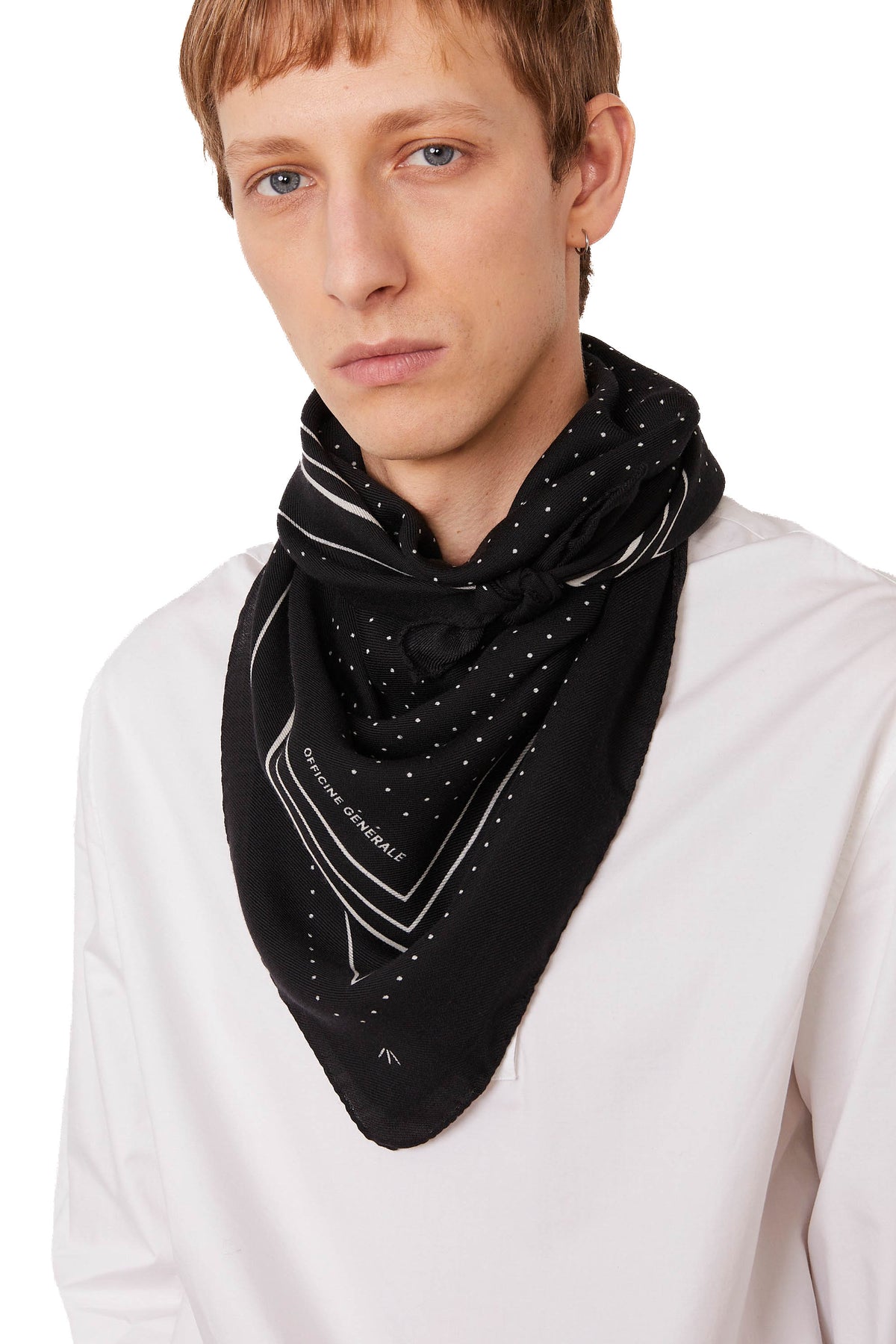 Officine Générale Sciarpa 85x85 cm. in lana fantasia XACC851 BLACK/CREAM