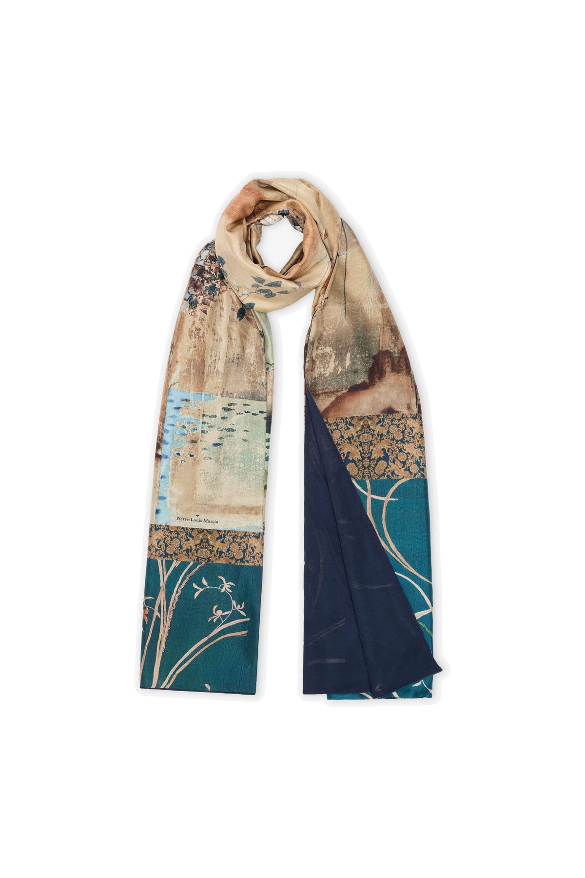 Pierre-Louis Mascia Sciarpa ALOEWON in seta-modal-cashmere stampa multicolor turchese 518915 101