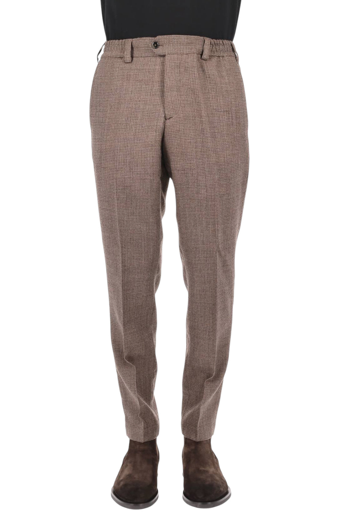 PT Torino Pantalone The Rebel in lana vergine microcheck marrone CO-RFRBB30FWD LB13 0160
