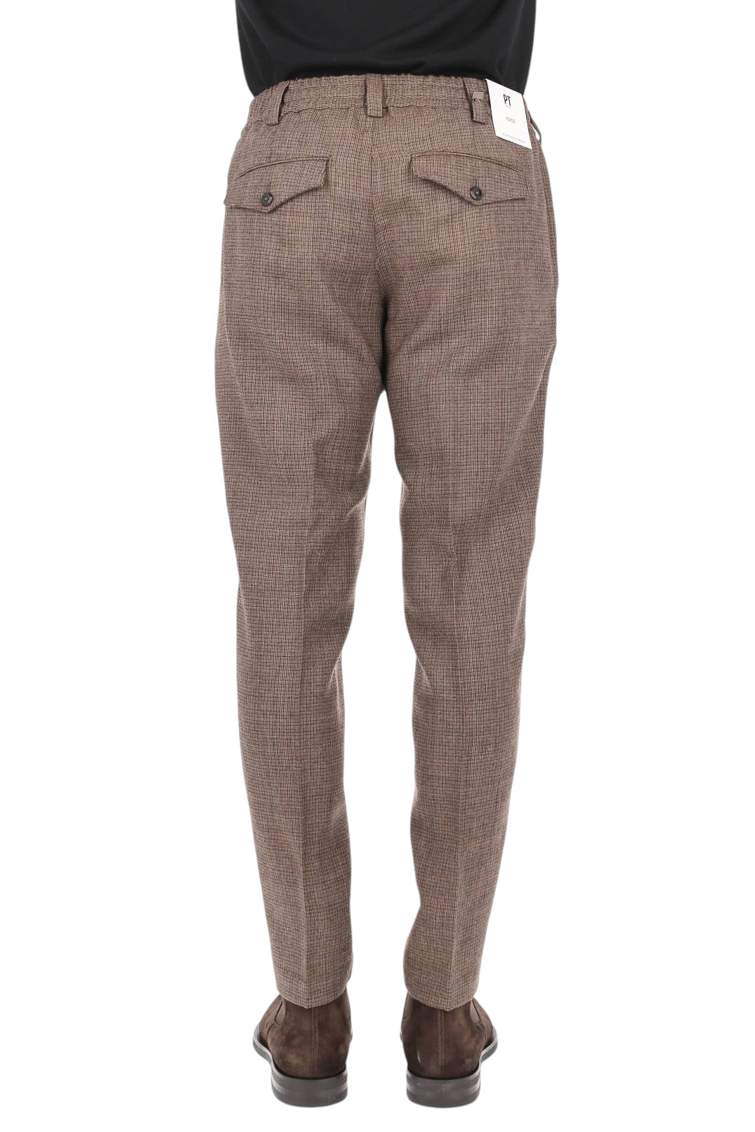PT Torino Pantalone The Rebel in lana vergine microcheck marrone CO-RFRBB30FWD LB13 0160
