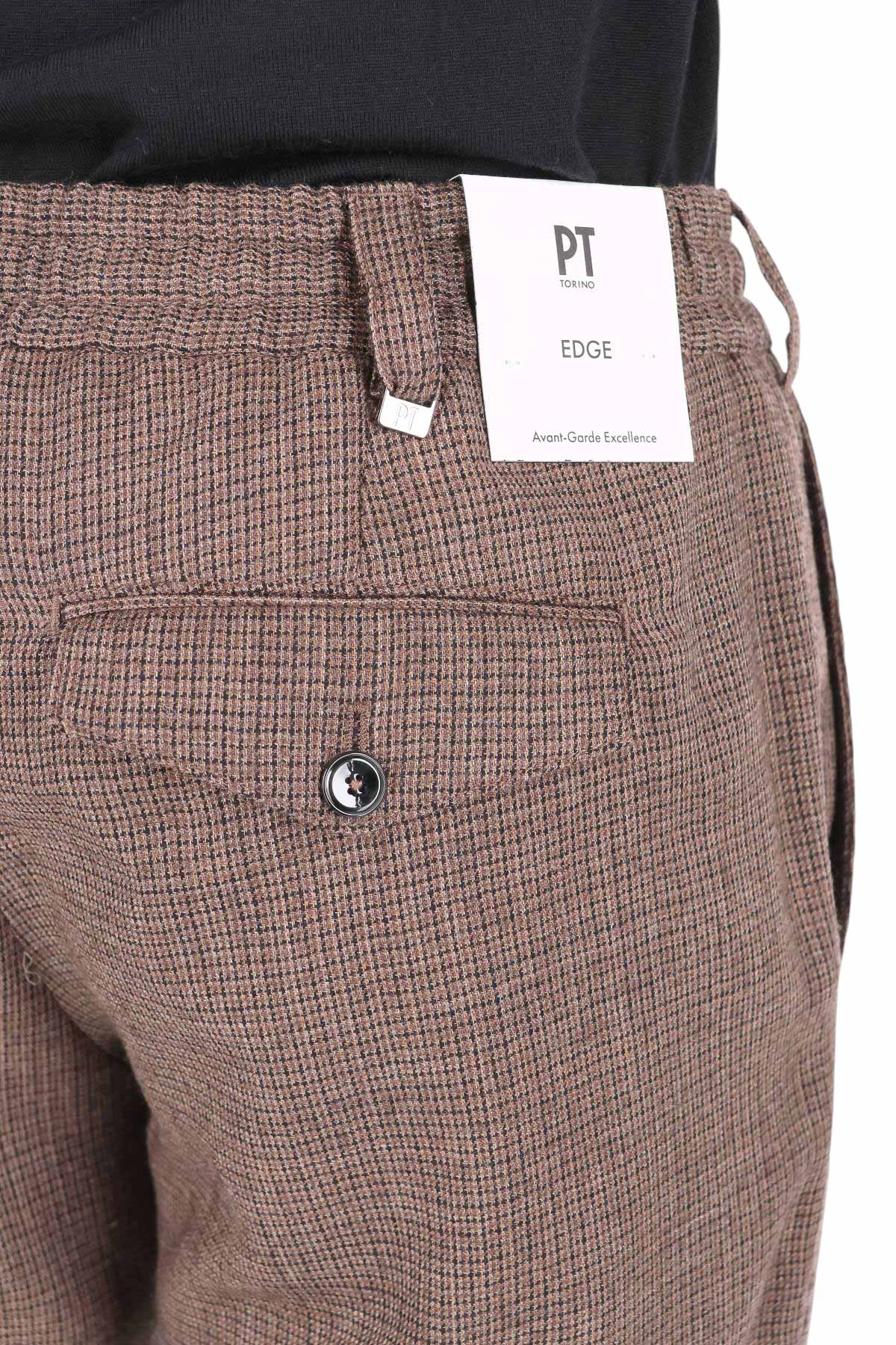 PT Torino Pantalone The Rebel in lana vergine microcheck marrone CO-RFRBB30FWD LB13 0160