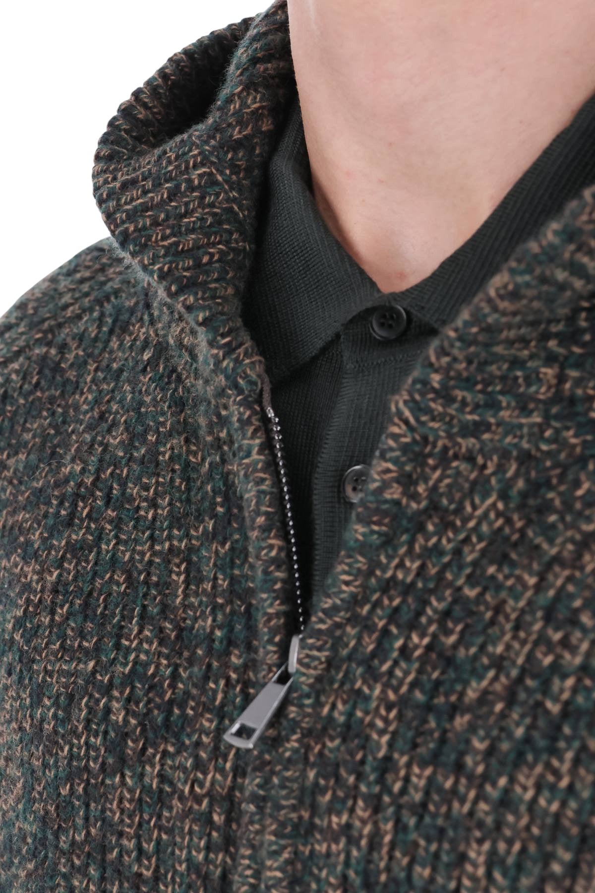 Roberto Collina Maglia full zip con cappuccio in lana vergine mouliné 3MYB22107 26