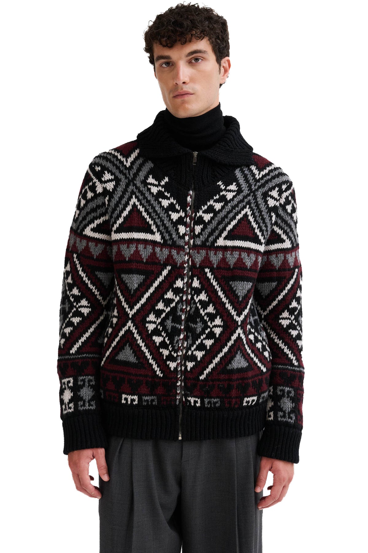 Roberto Collina Giubbotto jacquard geometrico in lana vergine e cashmere con zip 3MYB49008 09