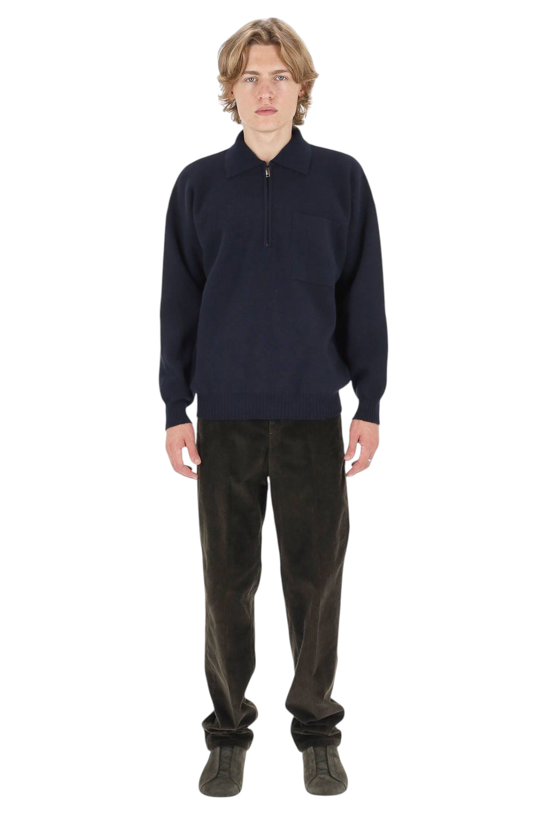 Roberto Collina Polo mezza zip in lana merino con taschino MYB21004 10