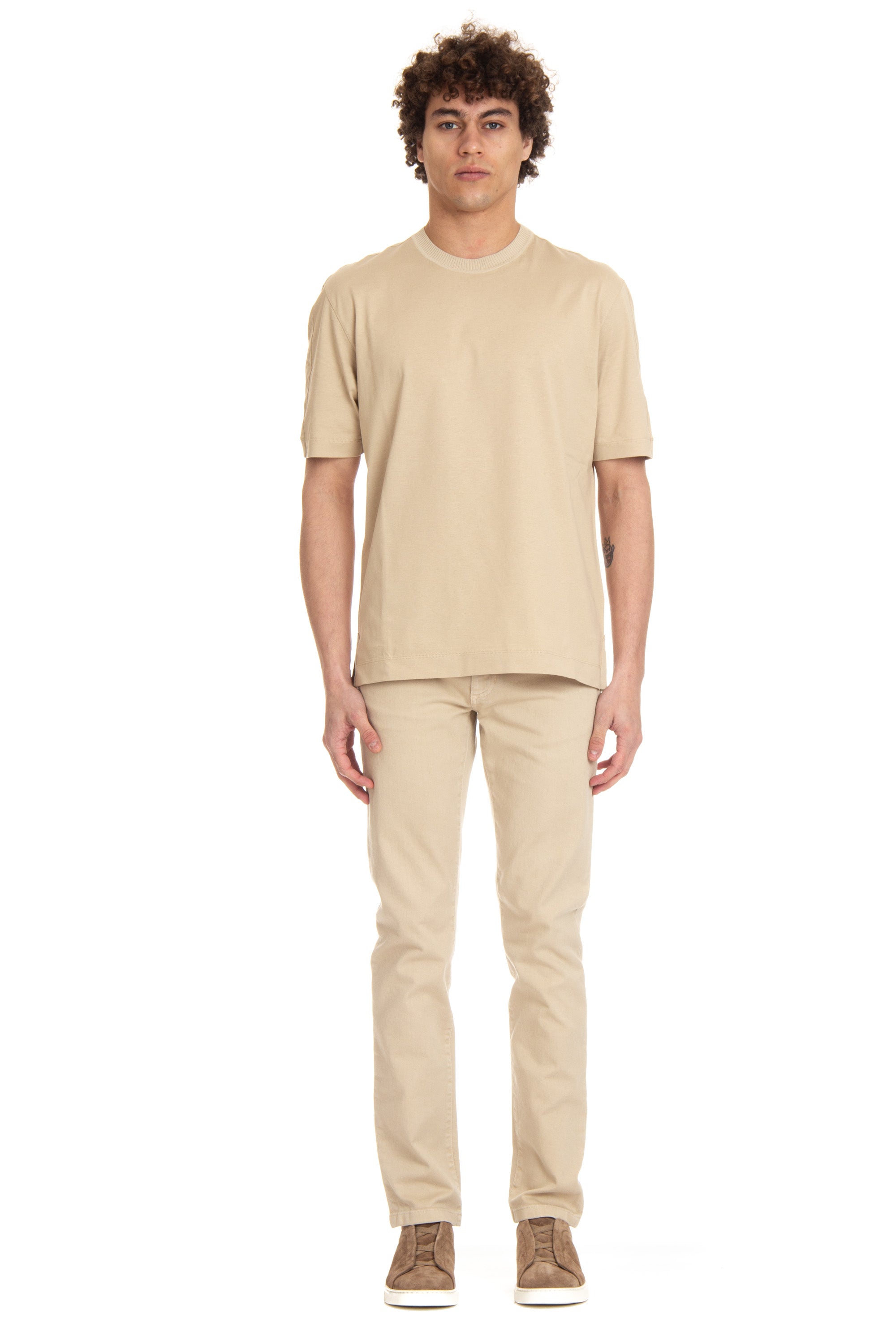 Zegna T-shirt in cotone con bordi in maglia UD379A7-D736 N03