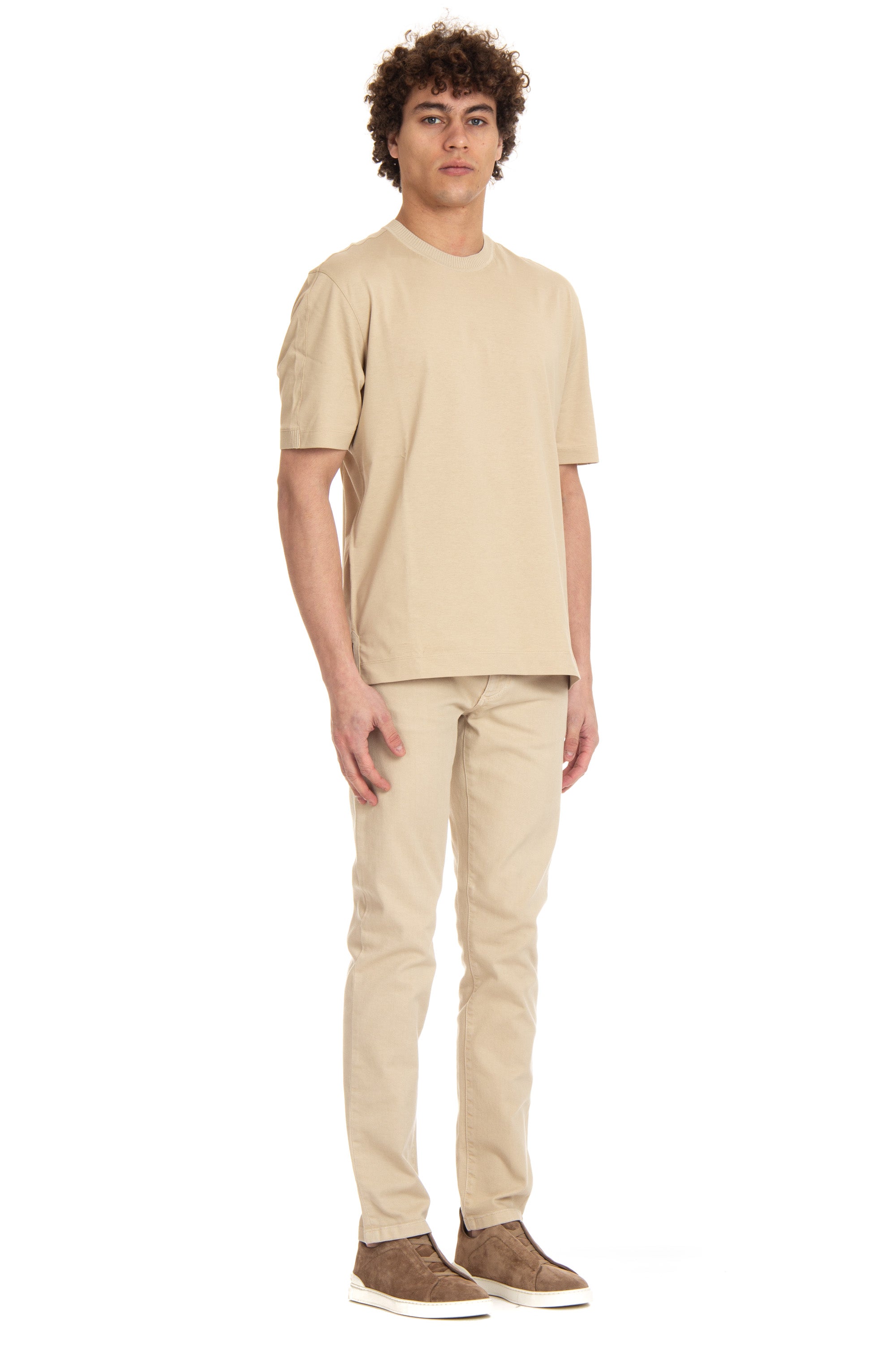 Zegna T-shirt in cotone con bordi in maglia UD379A7-D736 N03
