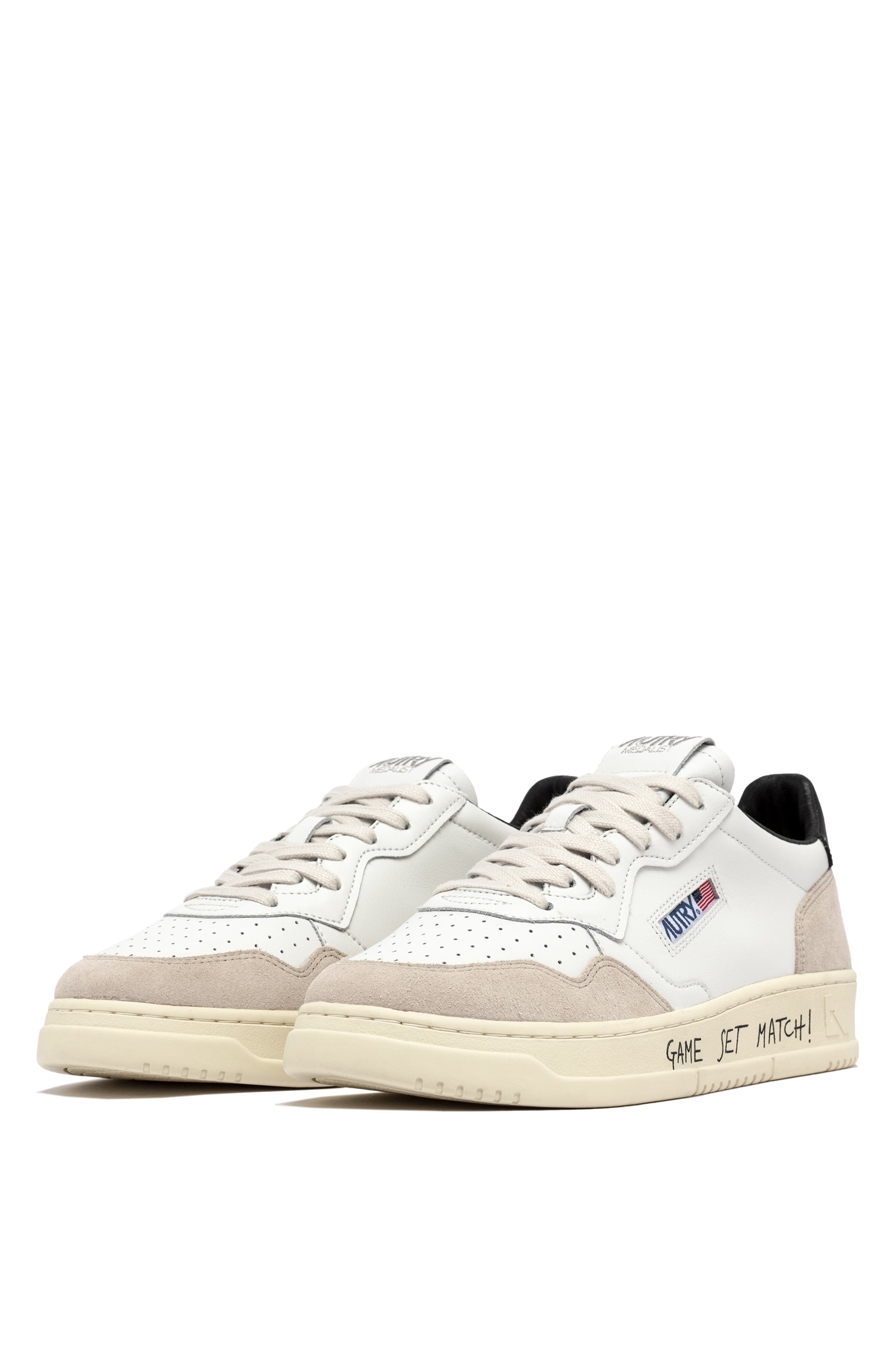 Autry Sneakers pelle e camoscio con scritta Game Set Match AULM MA04 WHT/BLACK