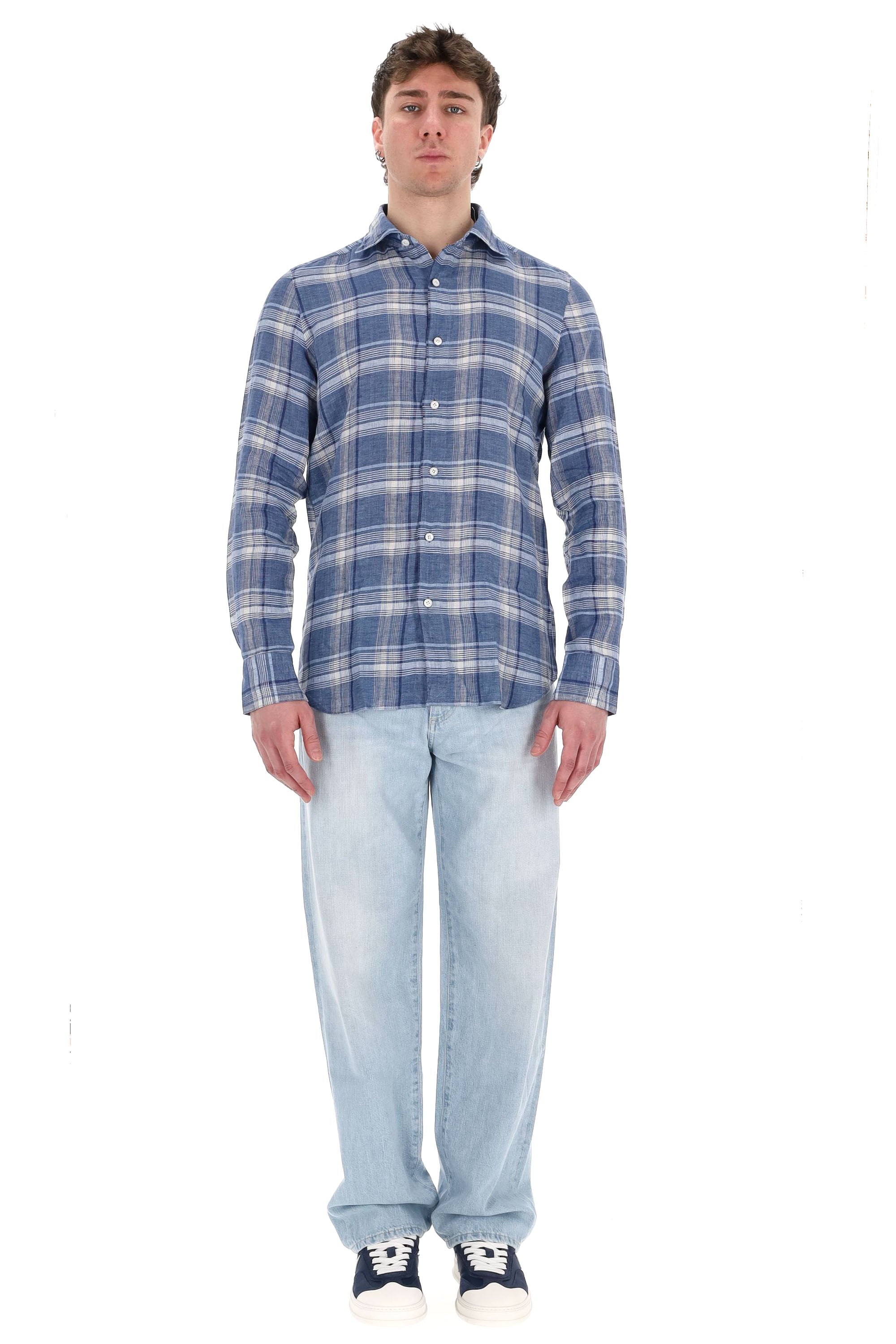 Finamore Camicia sartoriale in puro lino madras linea Tokyo TK-LI-Z-046217-P5013 01