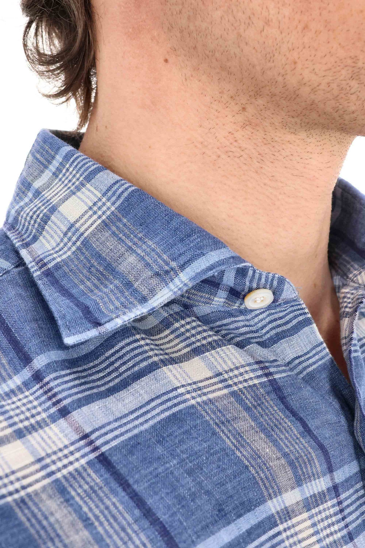 Finamore Camicia sartoriale in puro lino madras linea Tokyo TK-LI-Z-046217-P5013 01