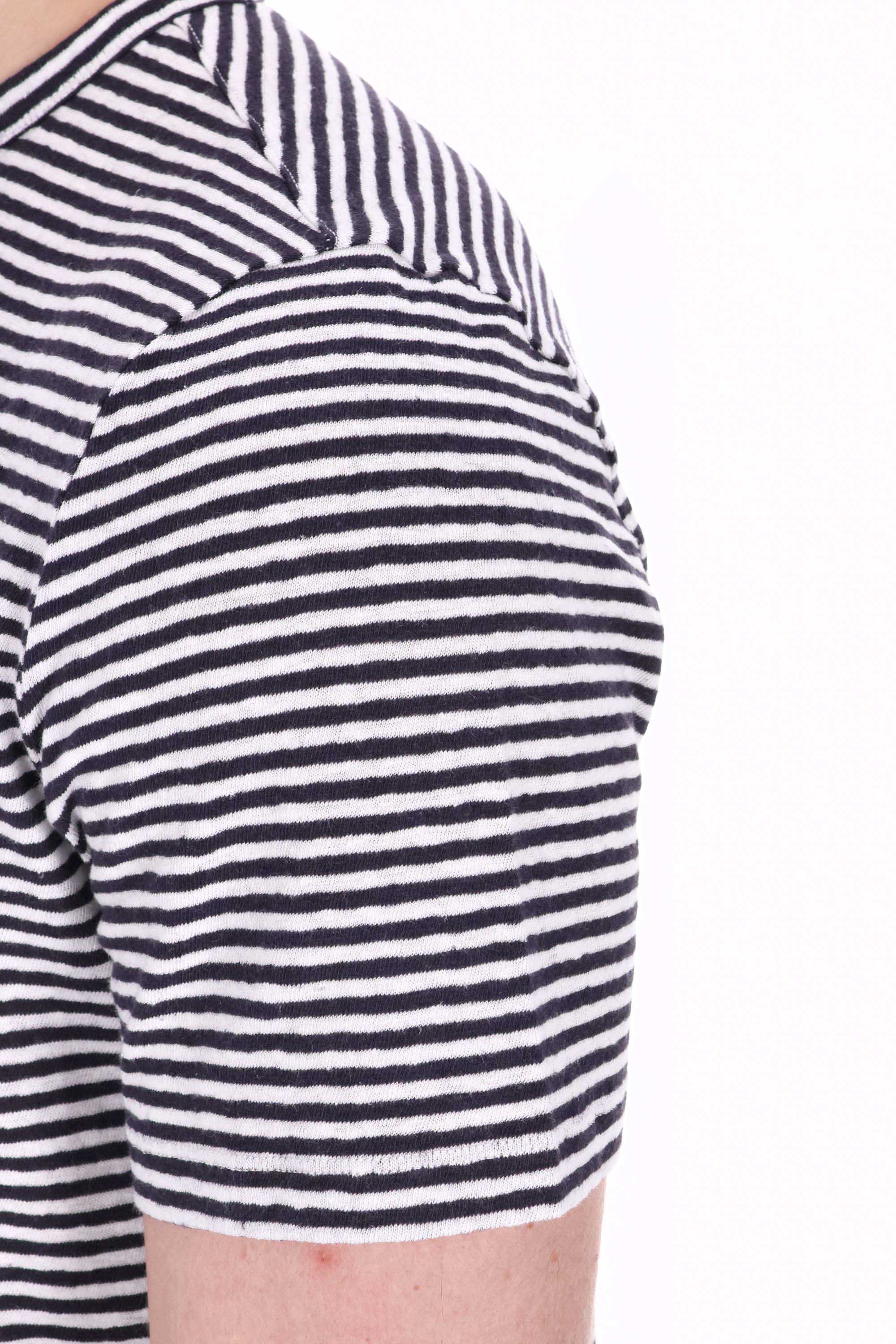 Officine Générale T-shirt a righe orizzontali in cotone-lino MTEE226 NAVY/WHITE