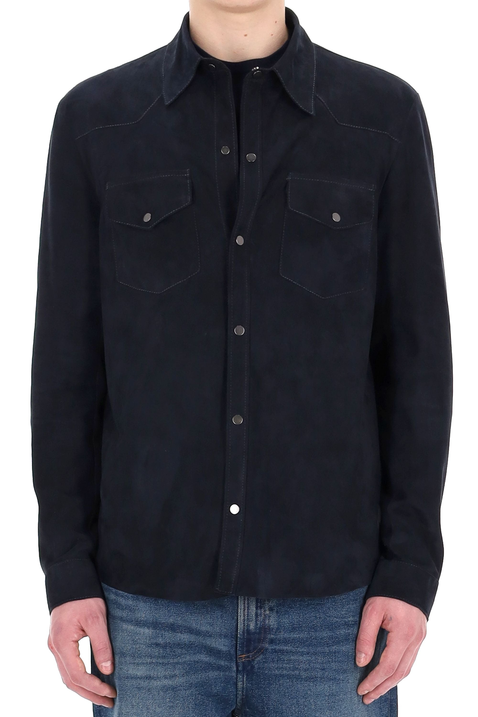Salvatore Santoro Overshirt superlight in camoscio 48571-U-2 NAVY