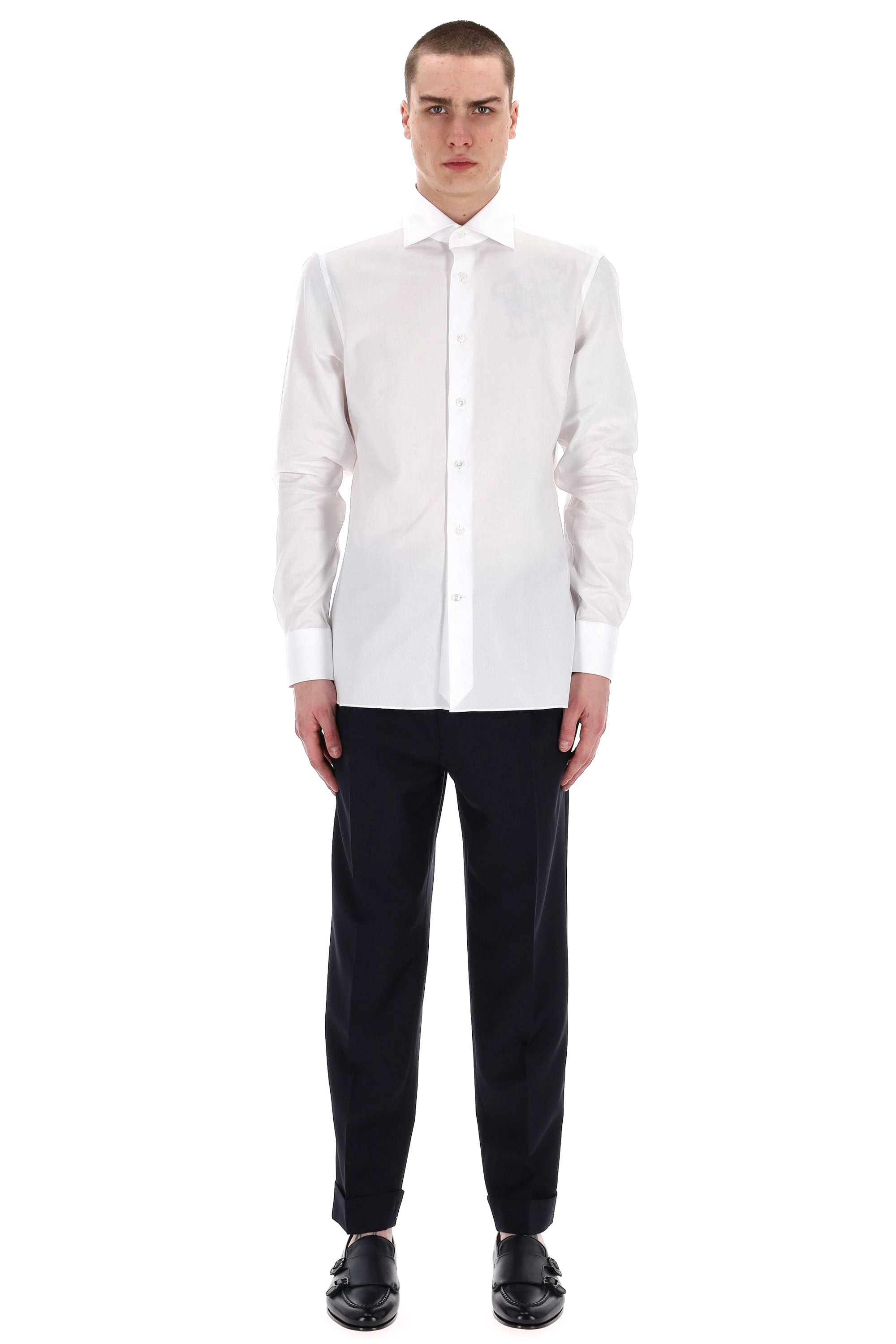 Zegna Camicia tramata in cotone Trofeo 903901A9 9MS0BA BIANCO