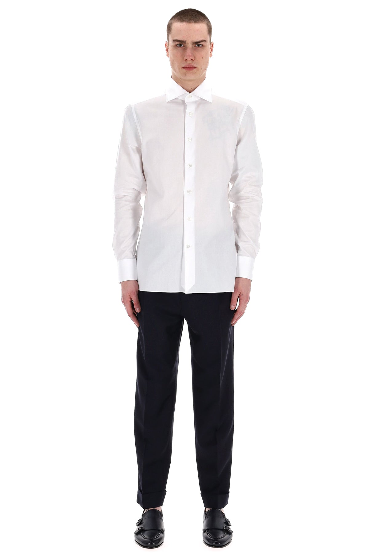 Zegna Camicia tramata in cotone Trofeo 903901A9 9MS0BA BIANCO