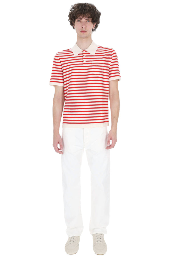 Striped polo in cotton-cashmere with pocket