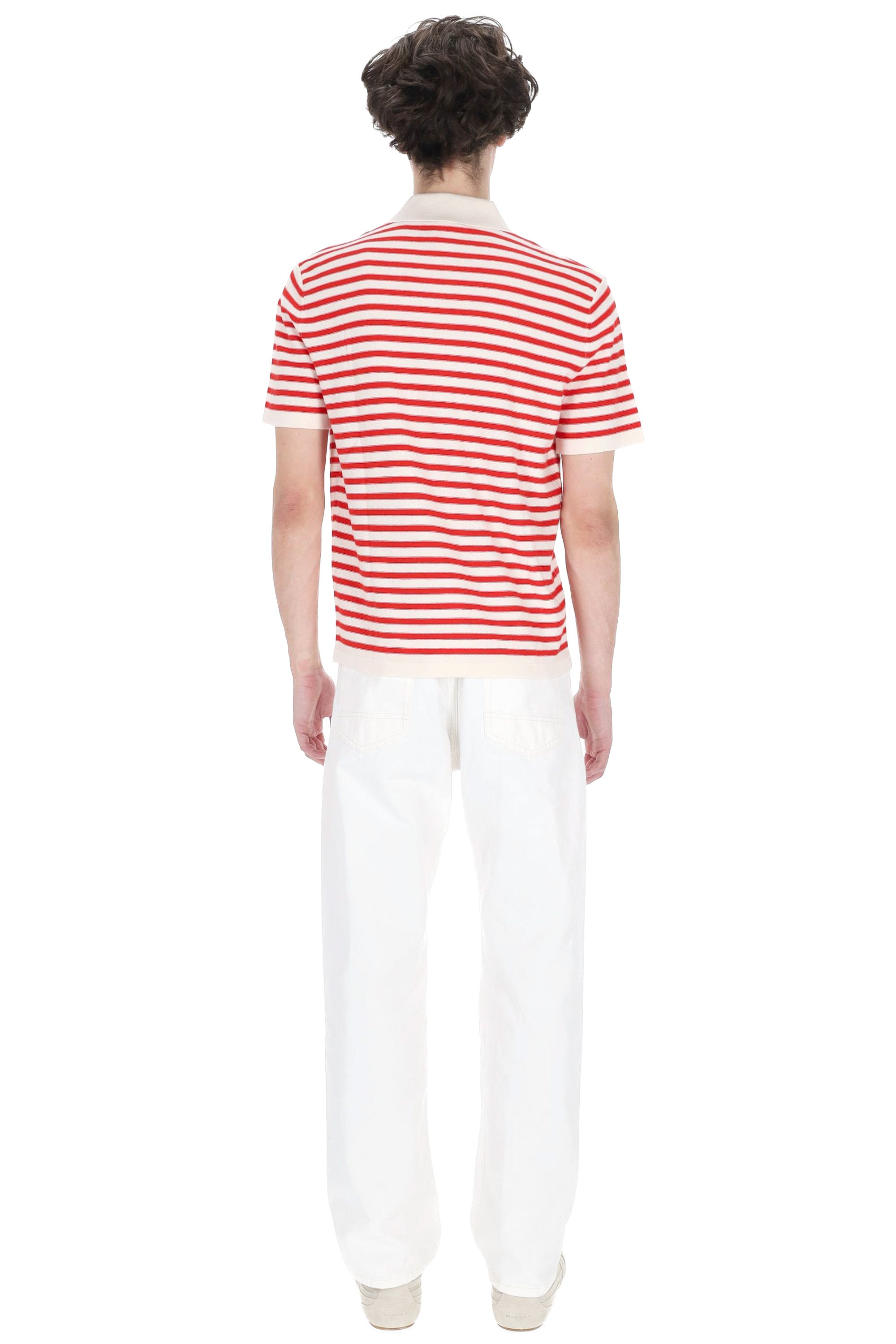 A.P.C. Polo rigata in cotone-cashmere con taschino COHNX-H23476/2 TAW-ECRU/ROUGE