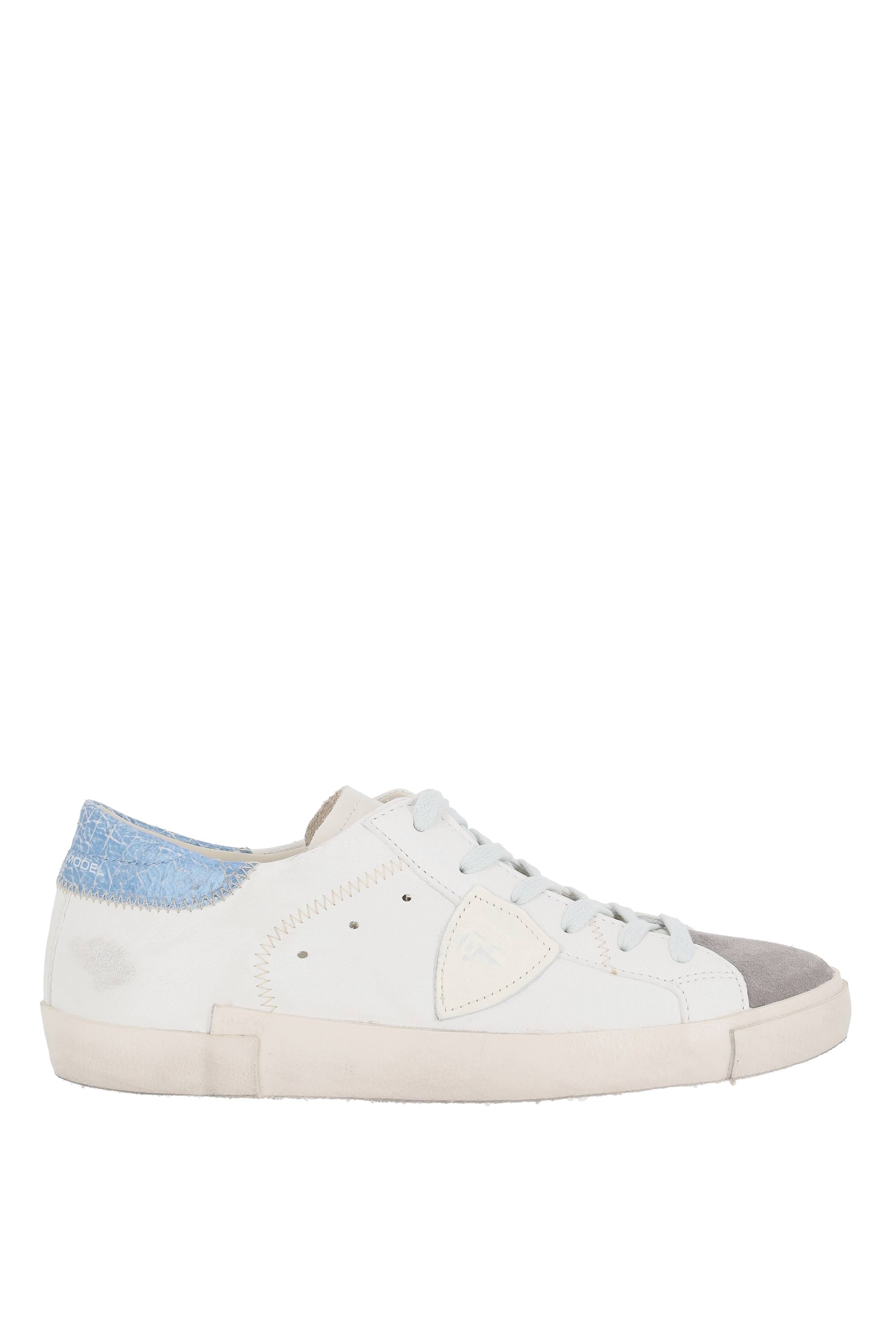 Philippe Model Sneaker Paris in pelle e camoscio talloncino azzurro cracklè PRLU-PRSX/3 WX52