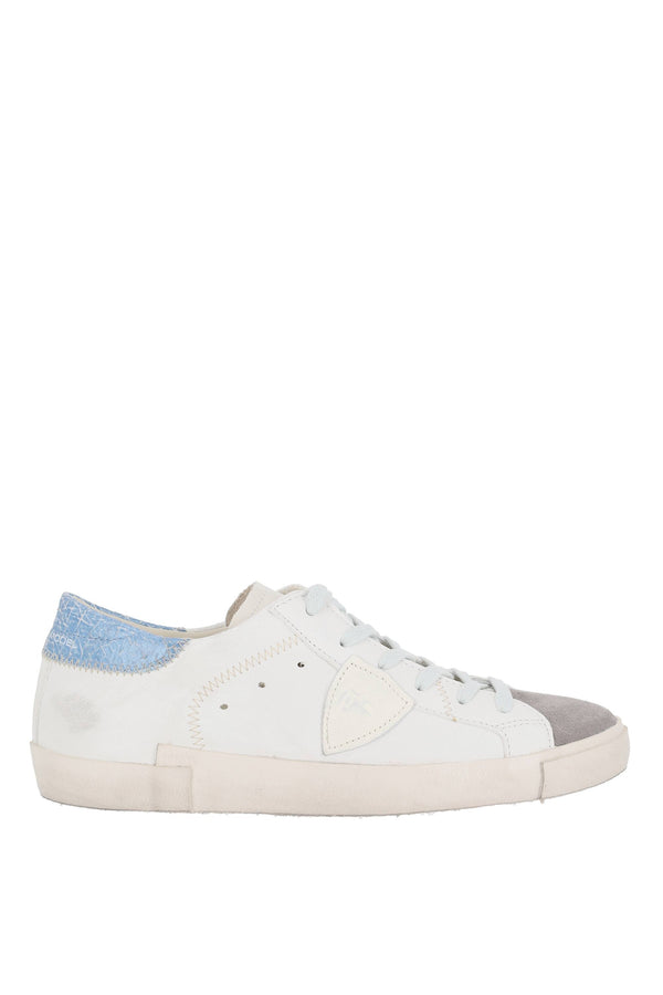 Sneaker Paris in pelle e camoscio talloncino azzurro cracklè