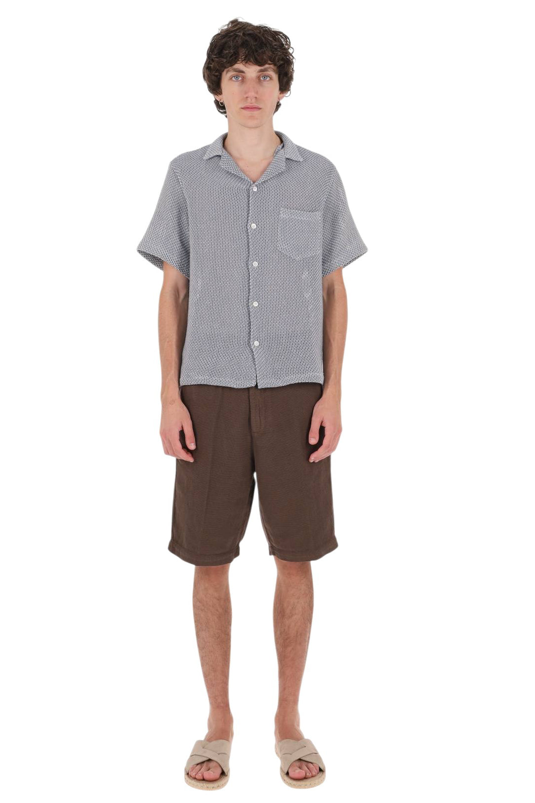 Portuguese Flannel Camicia Agora tramata collo bowling 004 PASTEL BL