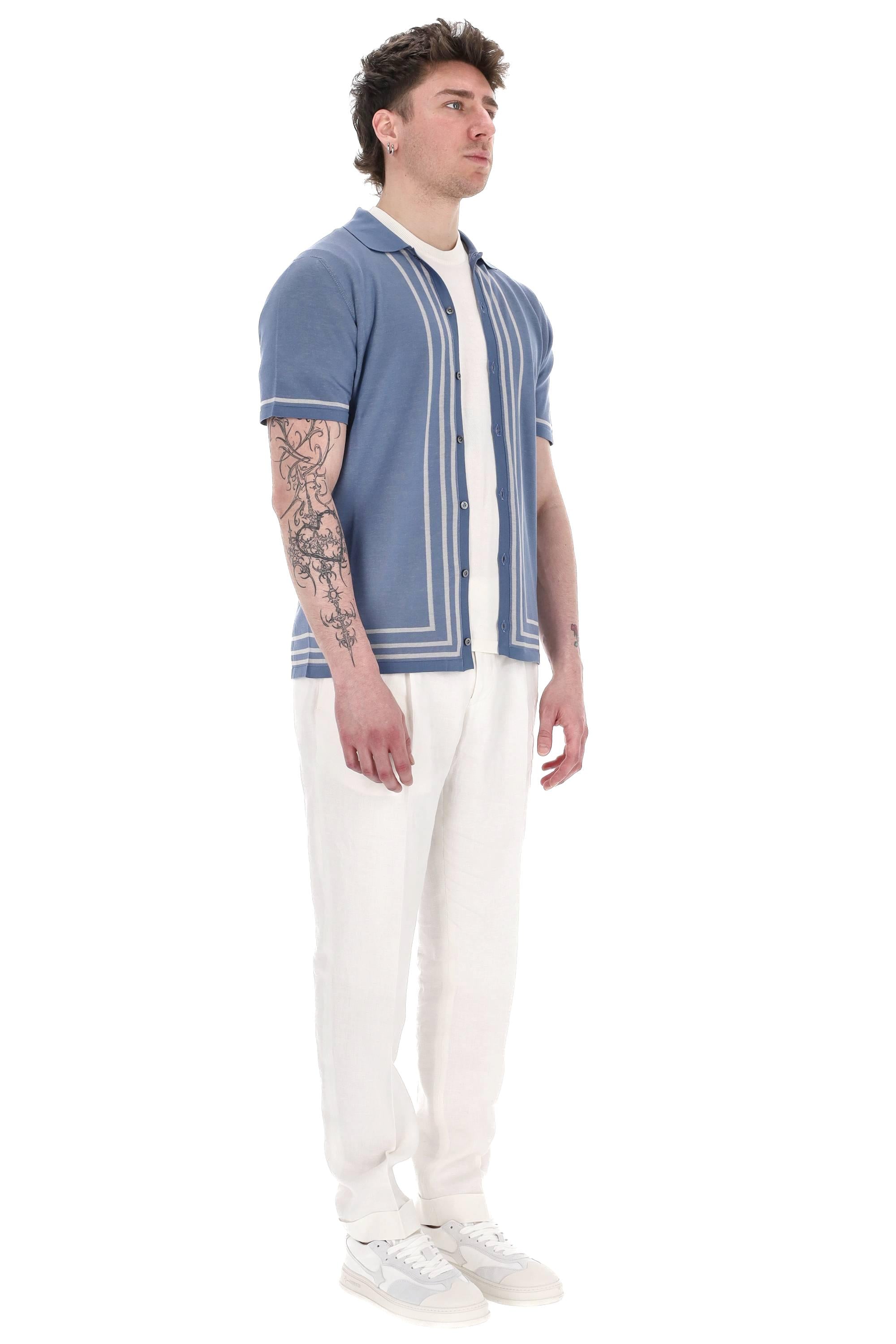 Drumohr Camicia-polo in cotone con righe verticali D0G621V 001