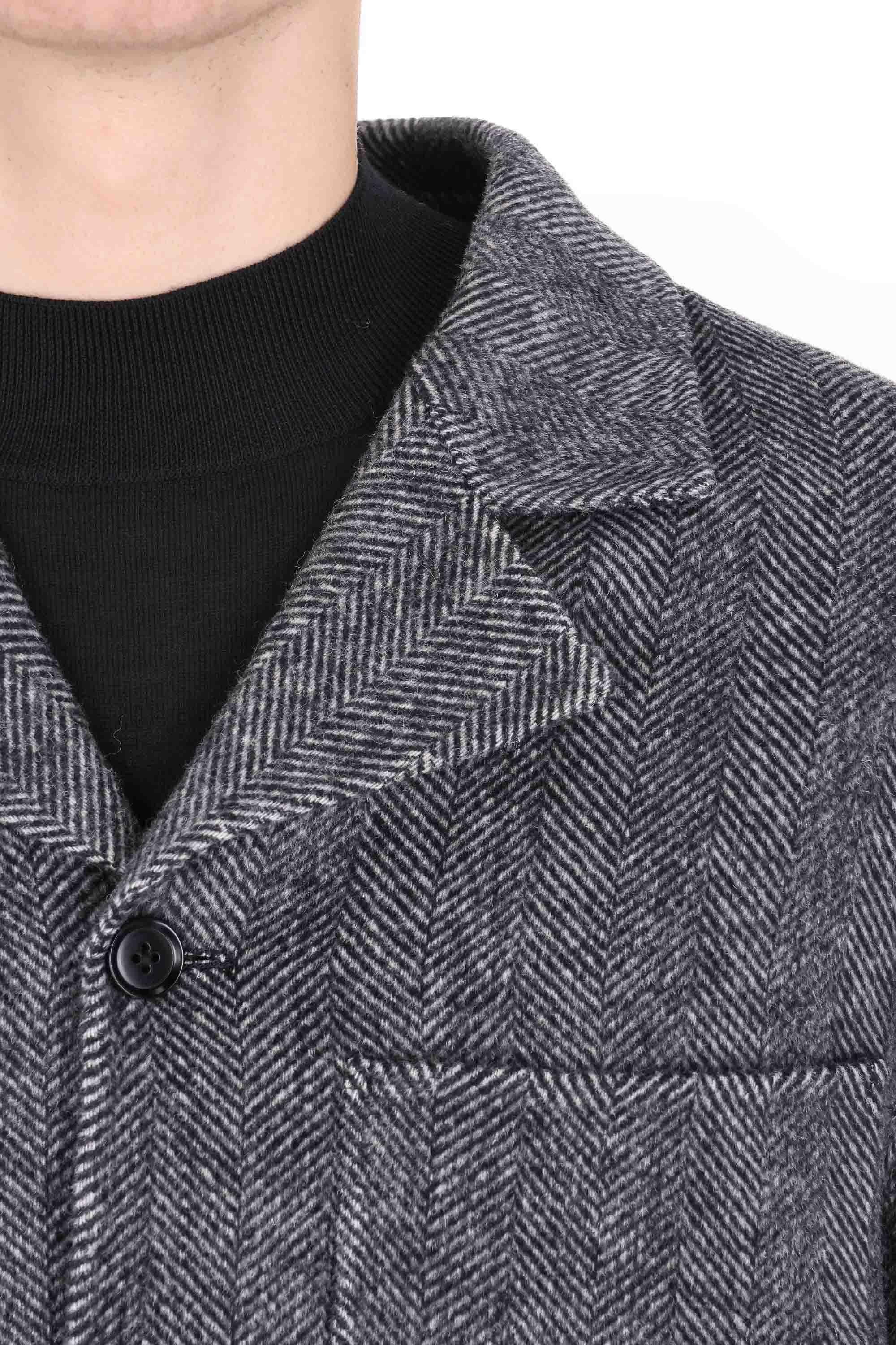 Officine Générale Overshirt in lana spigata mod. Hamid MOVS070 DARKGREY/MIDGREY