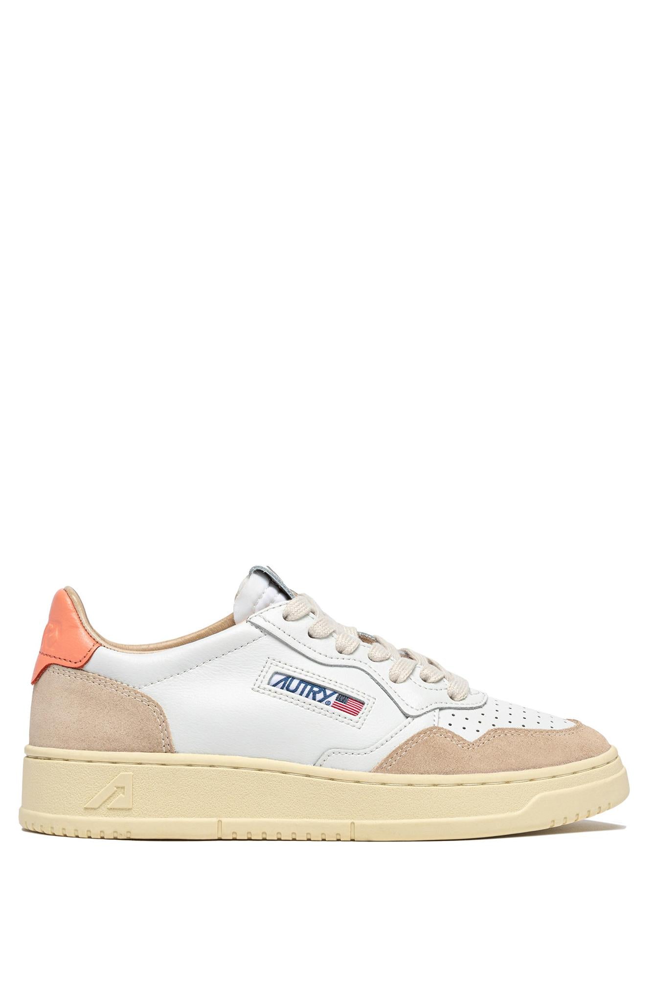 Autry Sneaker donna Medalist in pelle e camoscio talloncino pesca AULW LS13 WHT/PEACHP