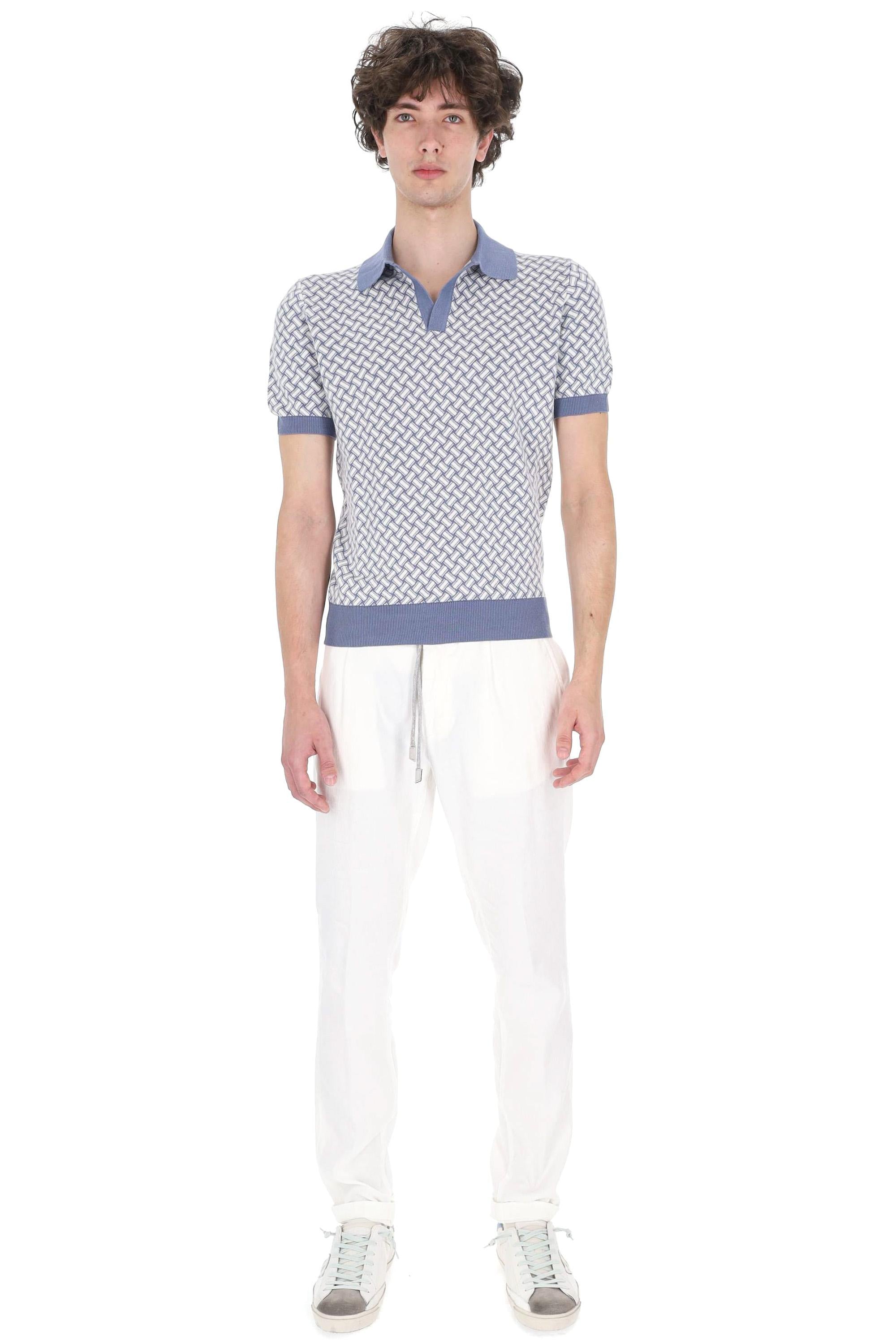 Drumohr Polo open collar in cotone-lino fantasia biscottino D9LZ146N-2 B73 724