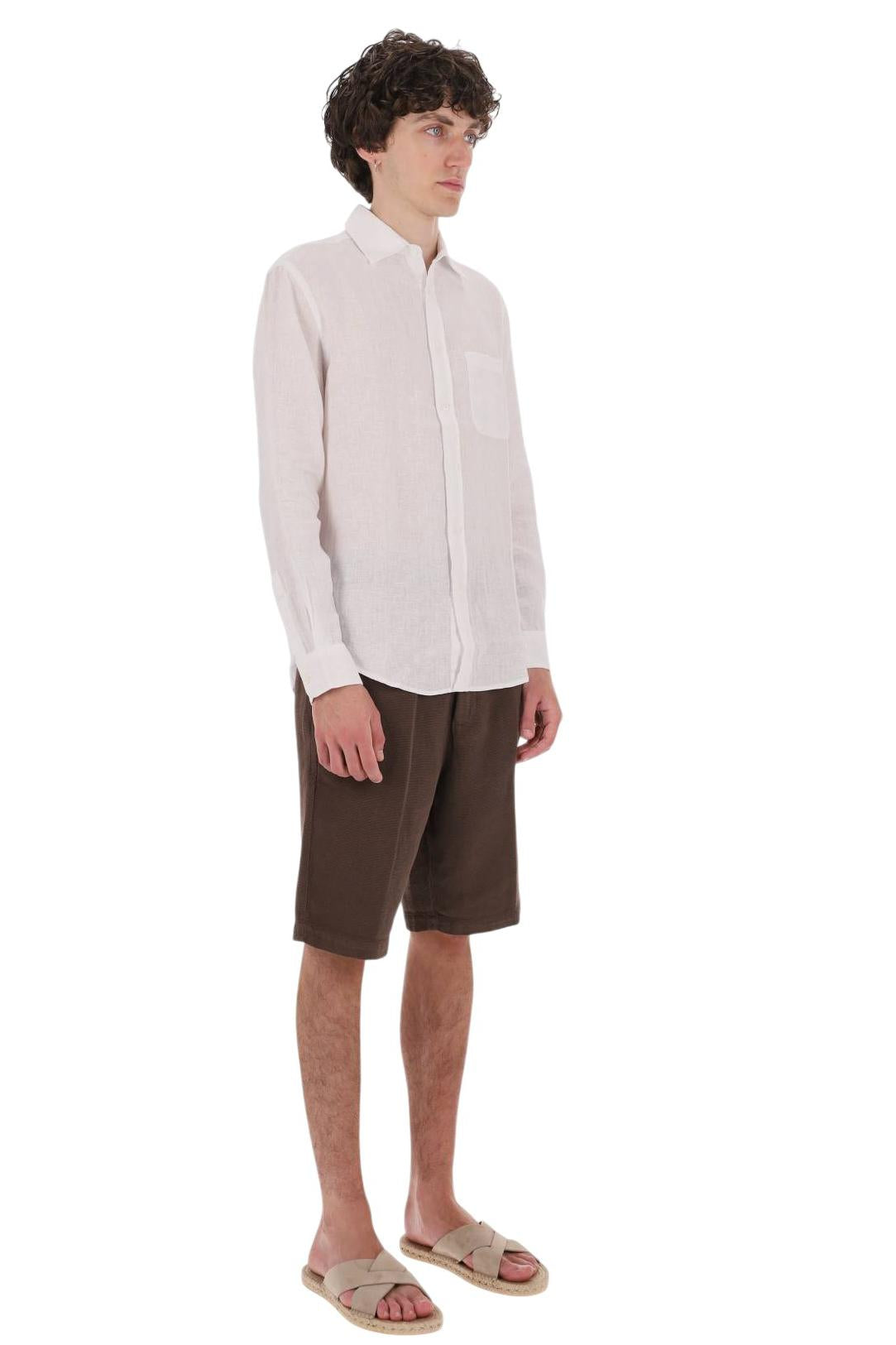 Portuguese Flannel Camicia in lino con taschino 066.S WHITE