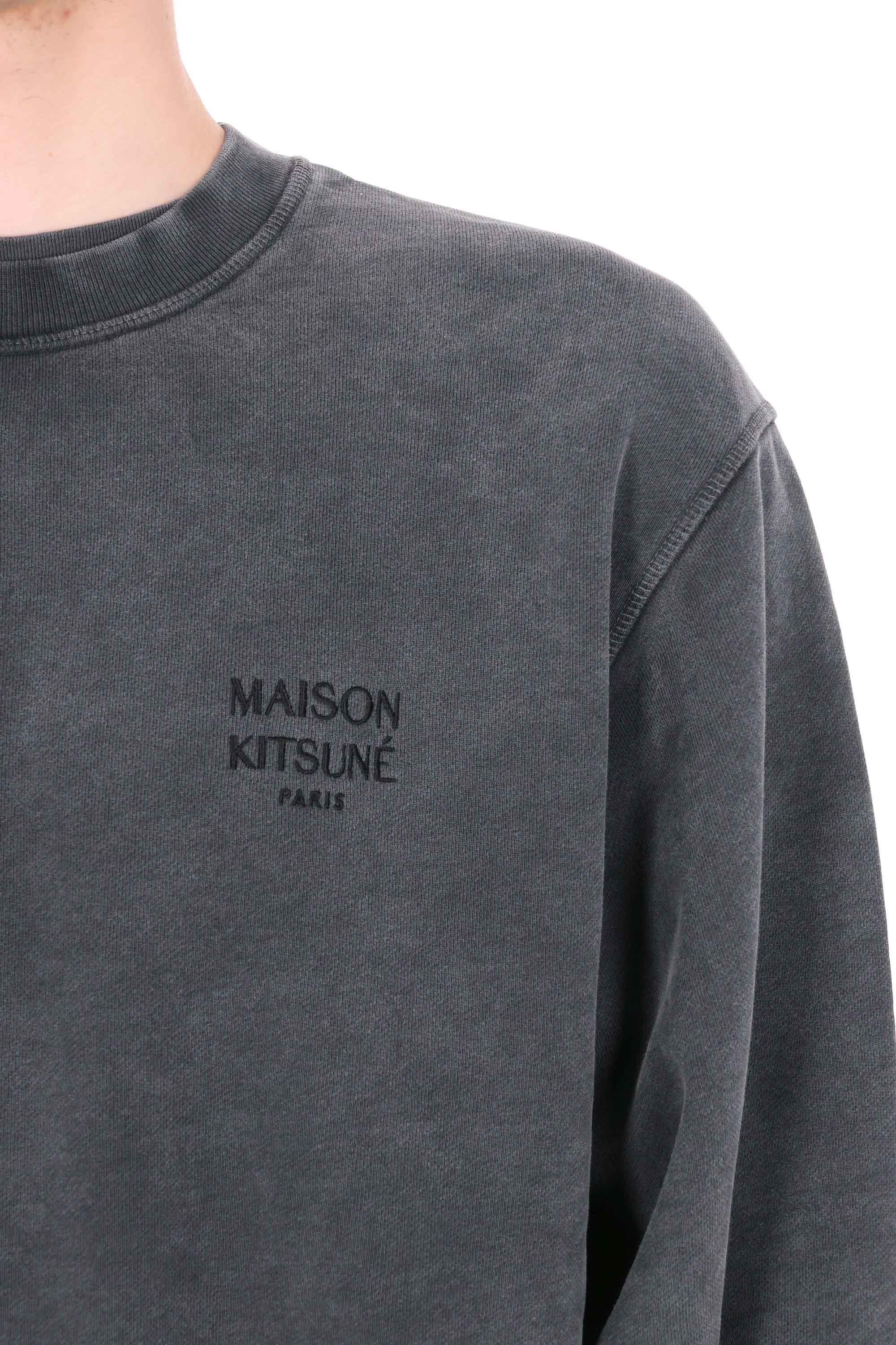 Maison Kitsuné Felpa girocollo in cotone faded QM00312KM0341 BLACK FADED