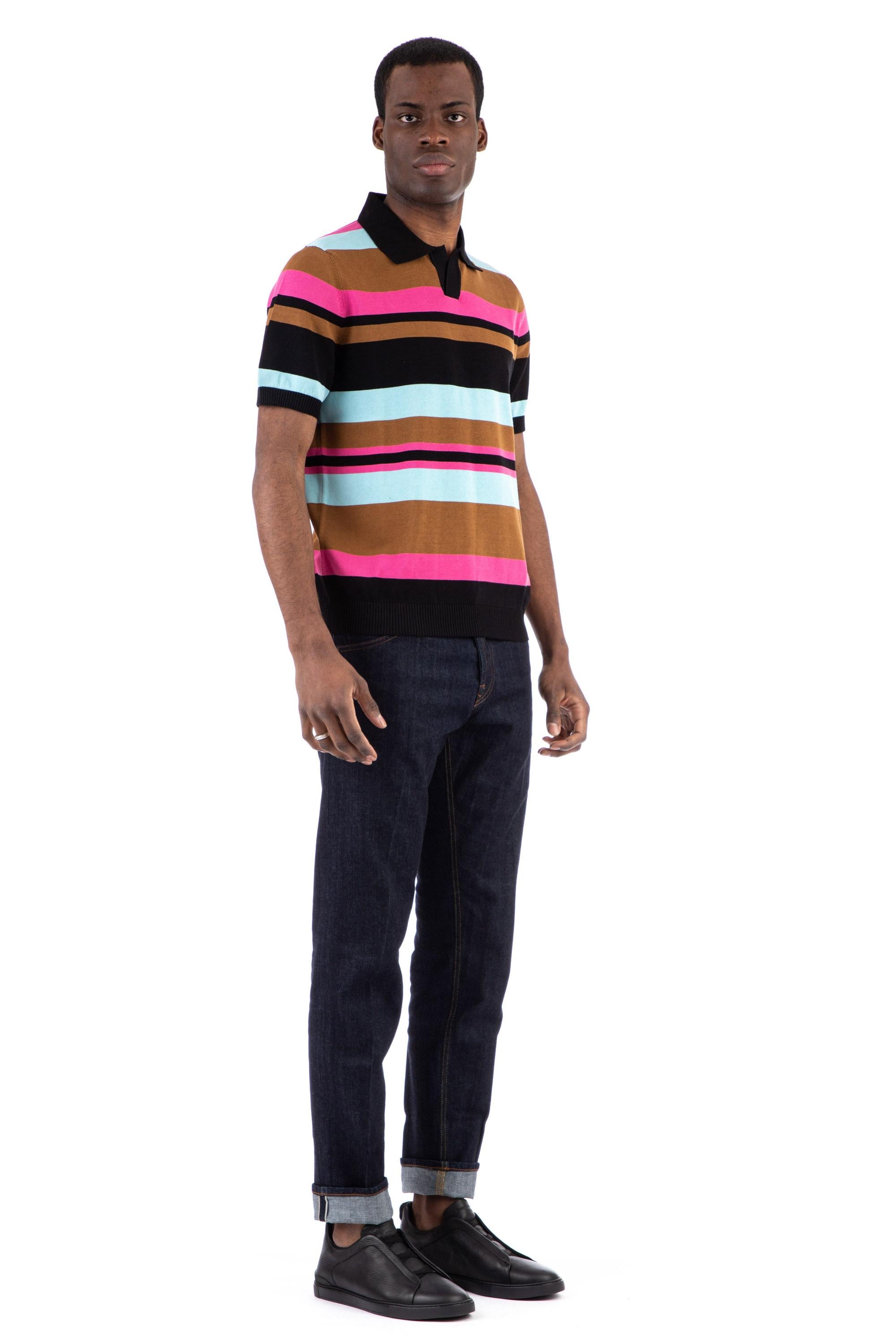 Polo open collar color block in cotone D1Z146R 001 Drumohr