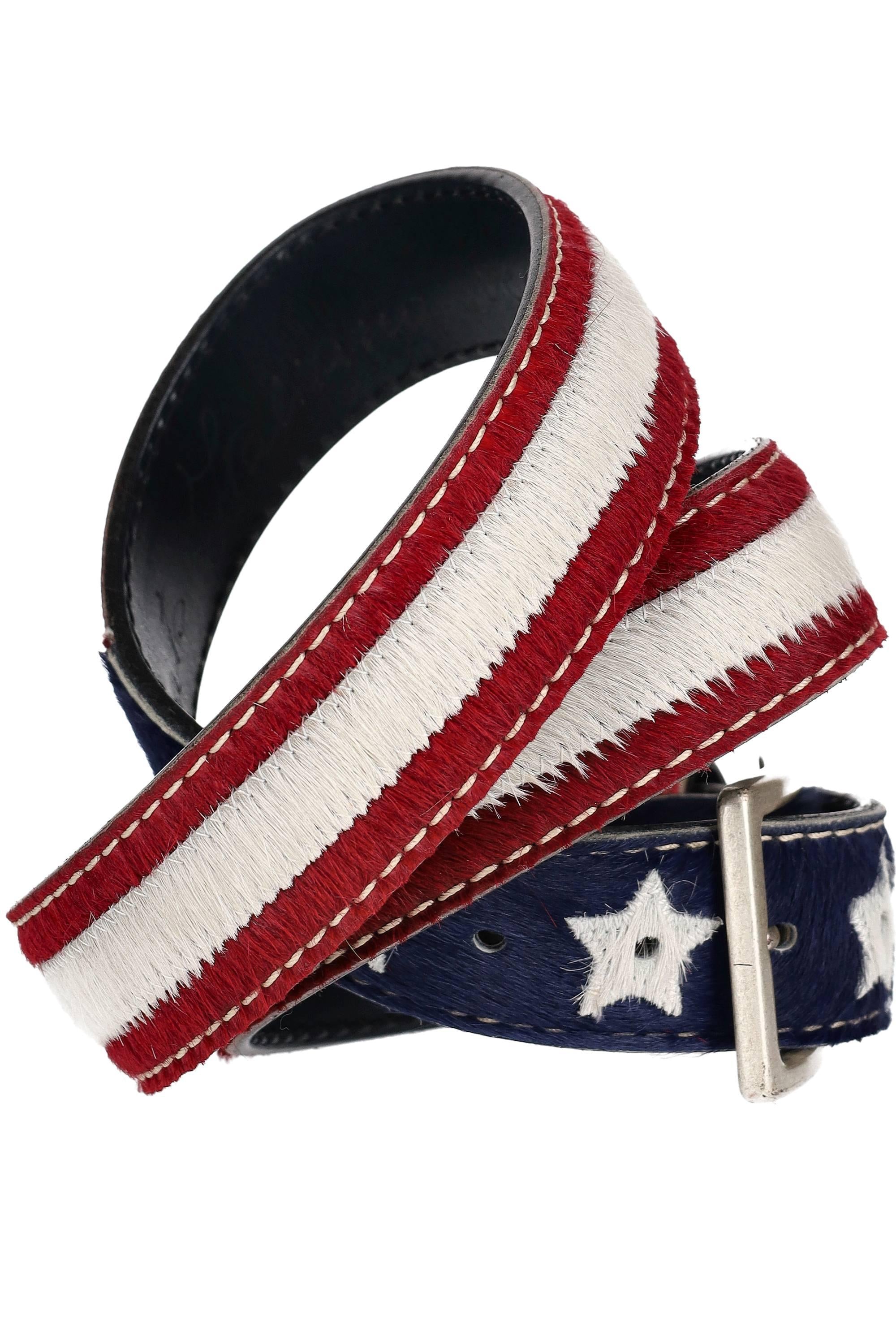 Artigianato Italiano Cintura artigianale in cavallino bandiera U.S.A AMERICA CAVALLINO BLU/ROSSO