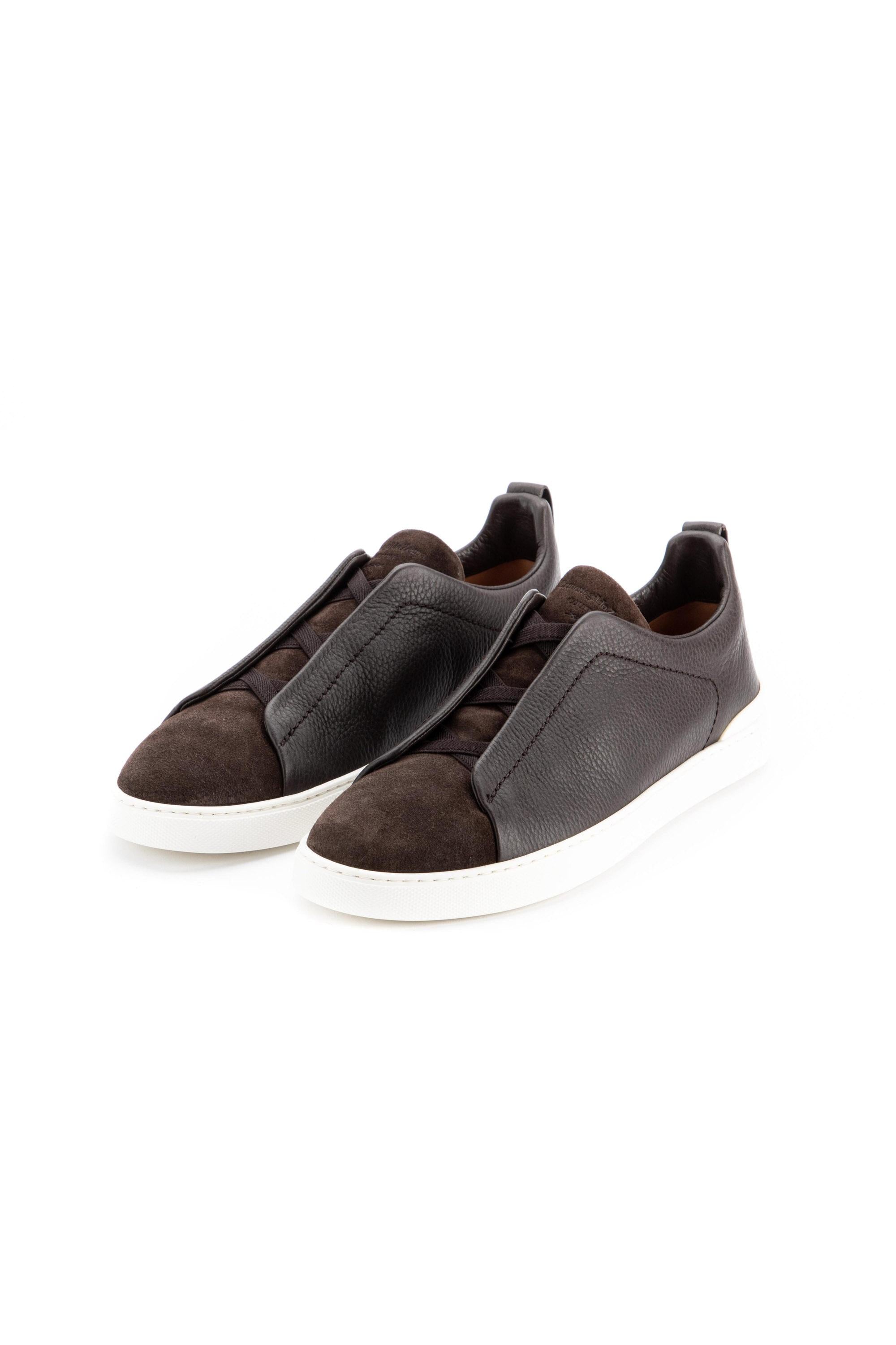 Sneakers triple stitch bimateriale in pelle e camoscio LHRHS A4667X_2 TDM Zegna