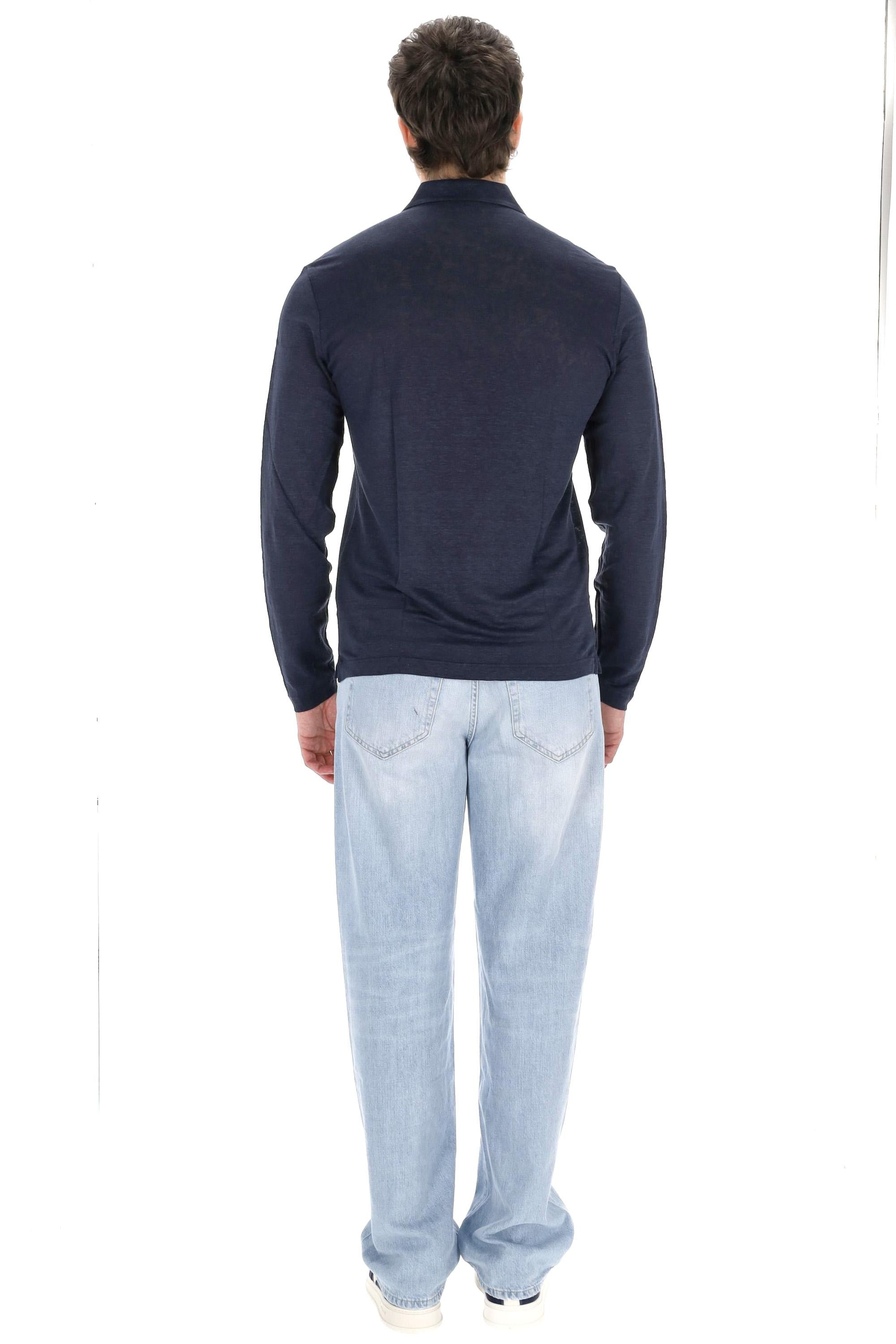 Polo open collar in lino manica lunga 96803 60588 306 Barba
