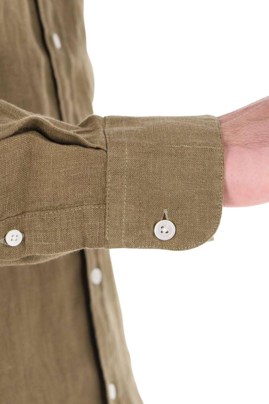Portuguese Flannel Camicia in lino con taschino 066.S/4 DRY GREEN