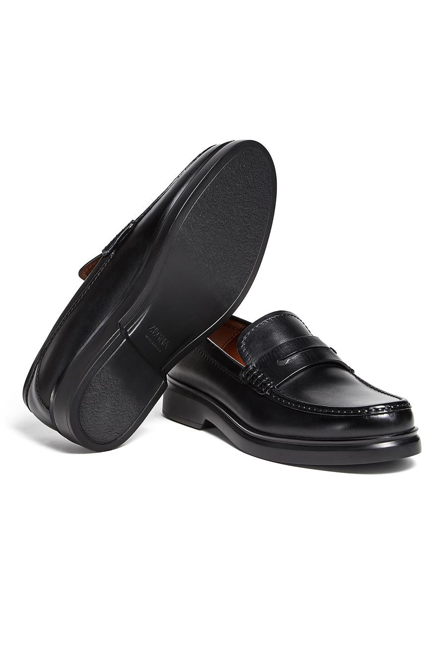 Zegna Mocassini X-LITE in pelle tamponata a mano LHMSF A5428Z NER