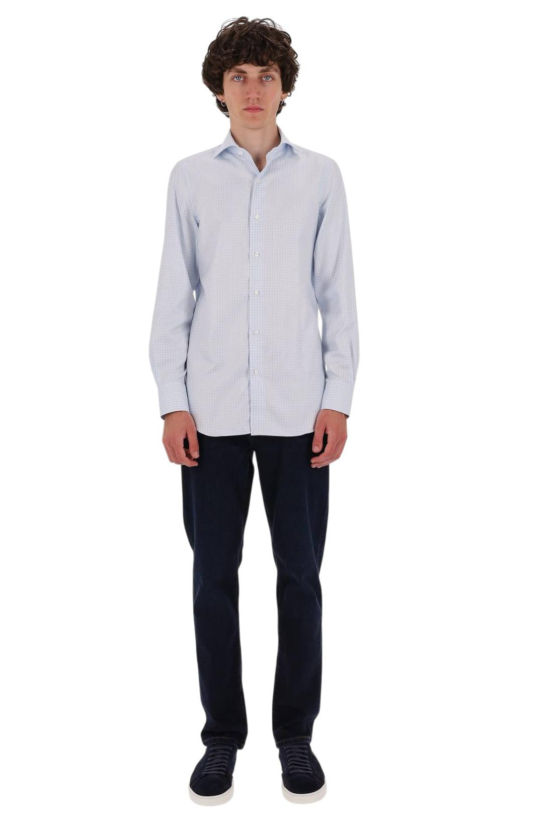 Finamore Camicia in cotone micro quadretto linea Milano ML 460187 C0784 02
