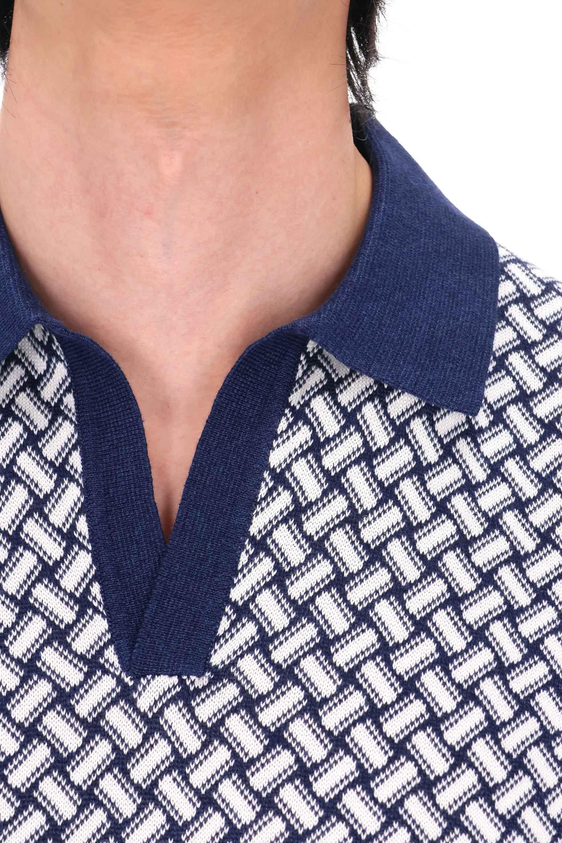 Drumohr Polo open collar in cotone-lino fantasia biscottino D9LZ146N B29 790