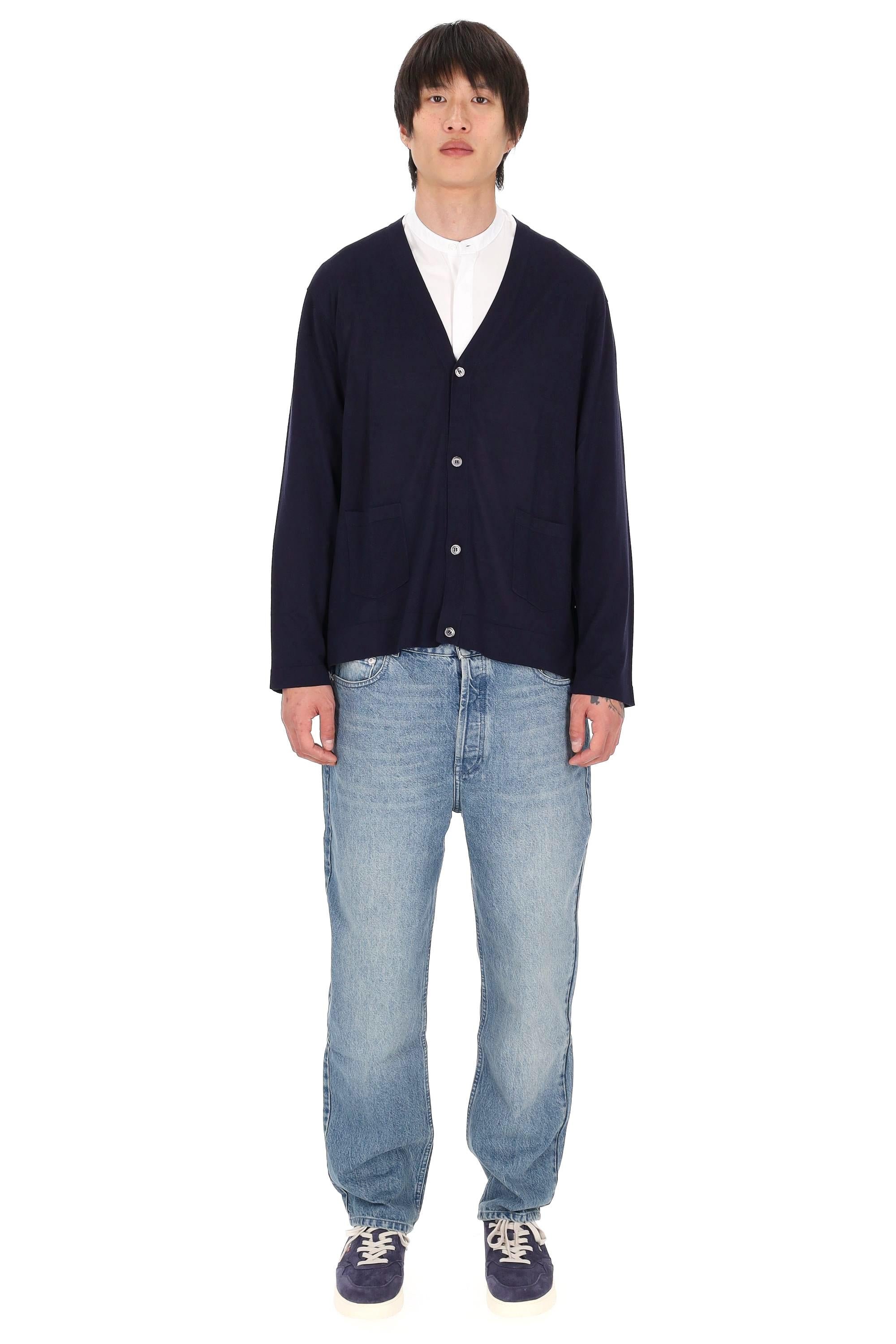 Officine Générale Maglia cardigan in lyocell-lana mod. Mike MKNT304 NAVY INK
