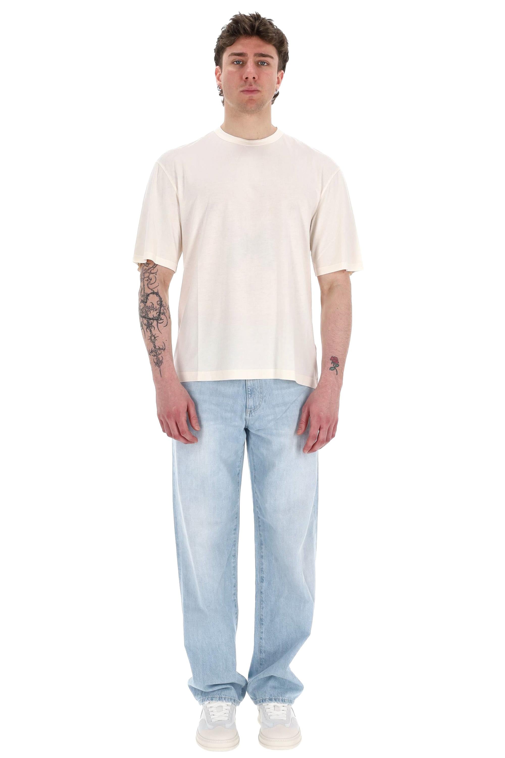 Officine Générale T-shirt supersoft in lyocell e cotone MTEE208 CREAM