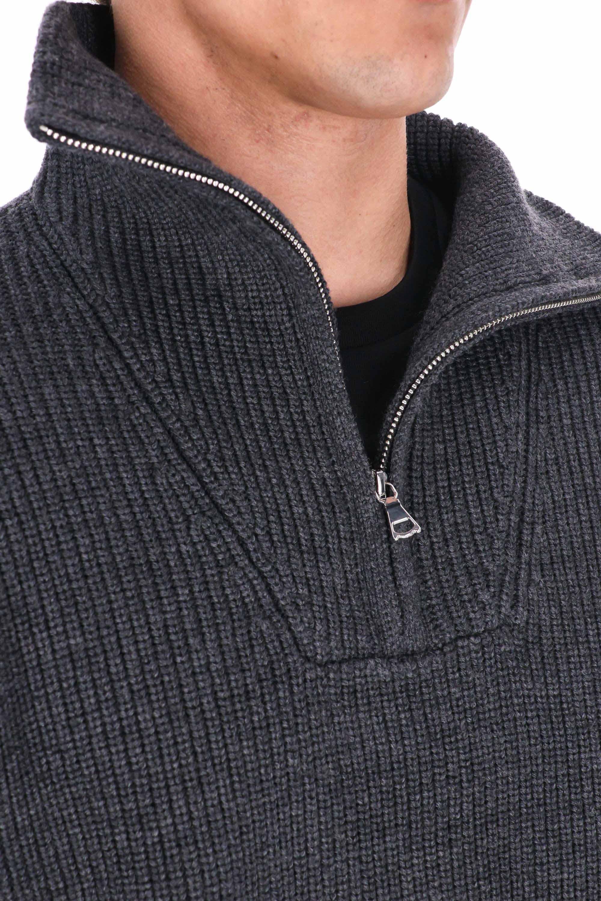 Officine Générale Maglia ciclista in pura lana merino a costa inglese MKNT314 HEATHER ANTHRACITE