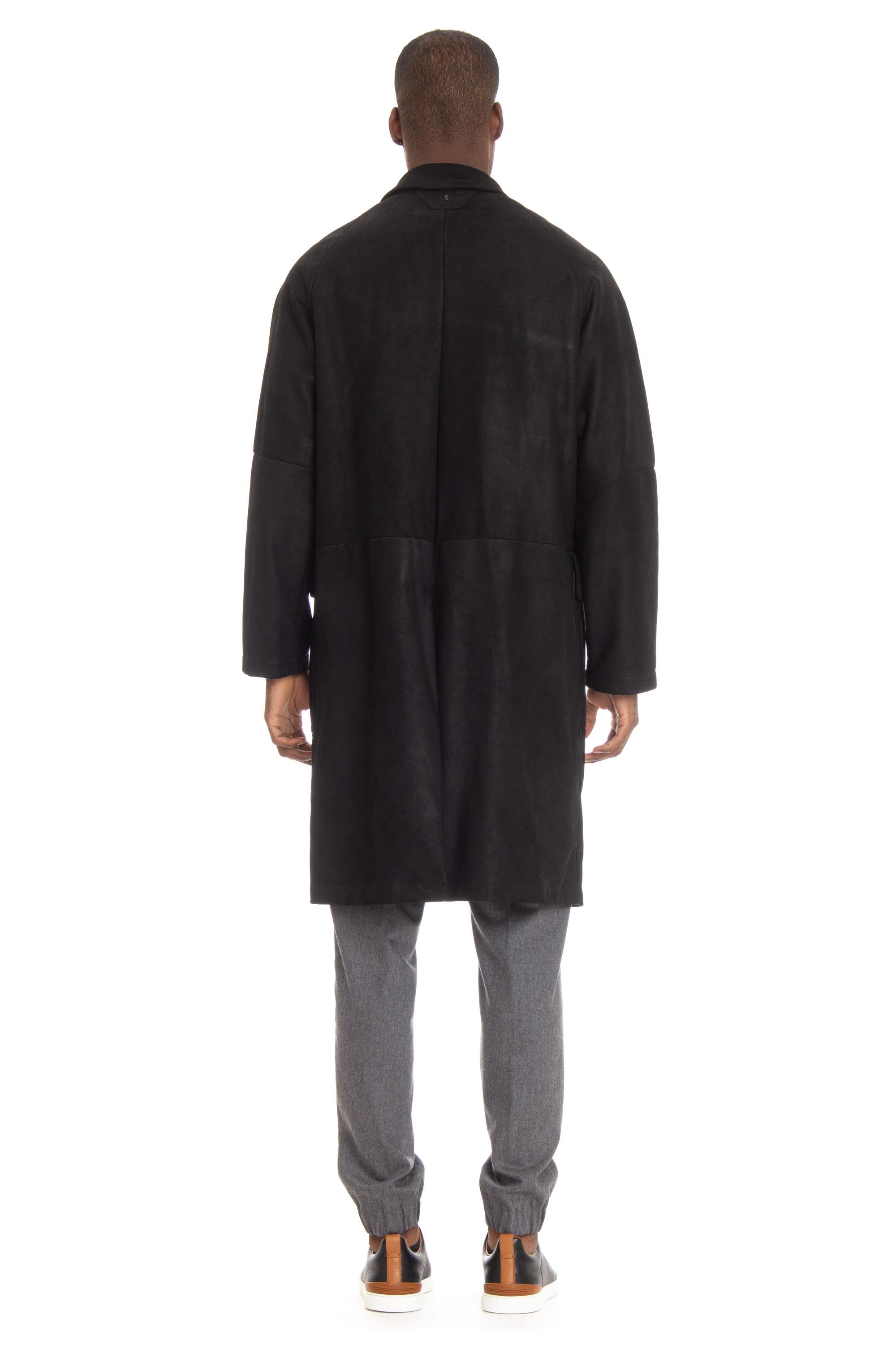 Salvatore Santoro Cappotto soprabito in pelle 45566-U BLACK