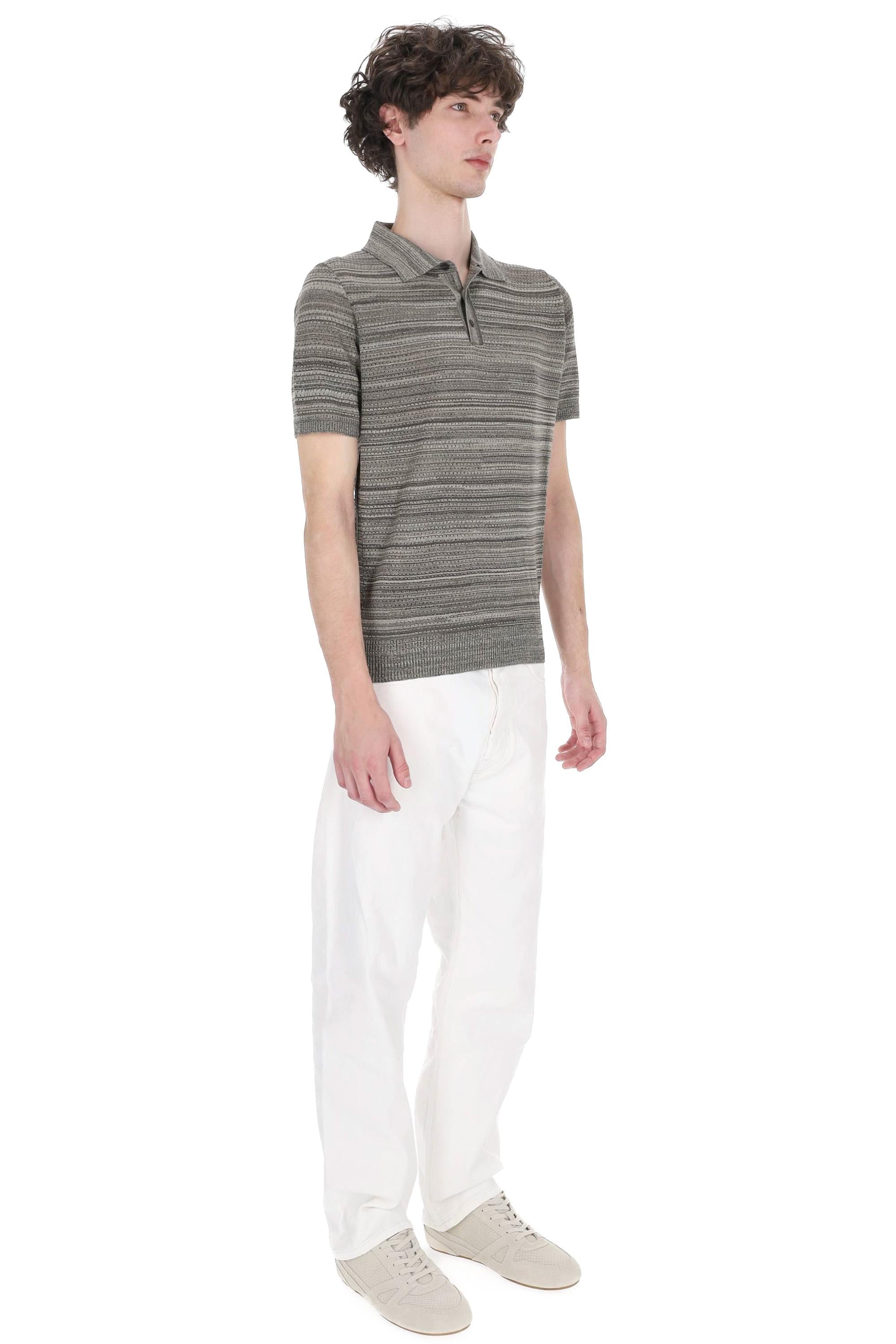 Roberto Collina Polo in cotone righe orizzontali e micro fori MYA12224 24