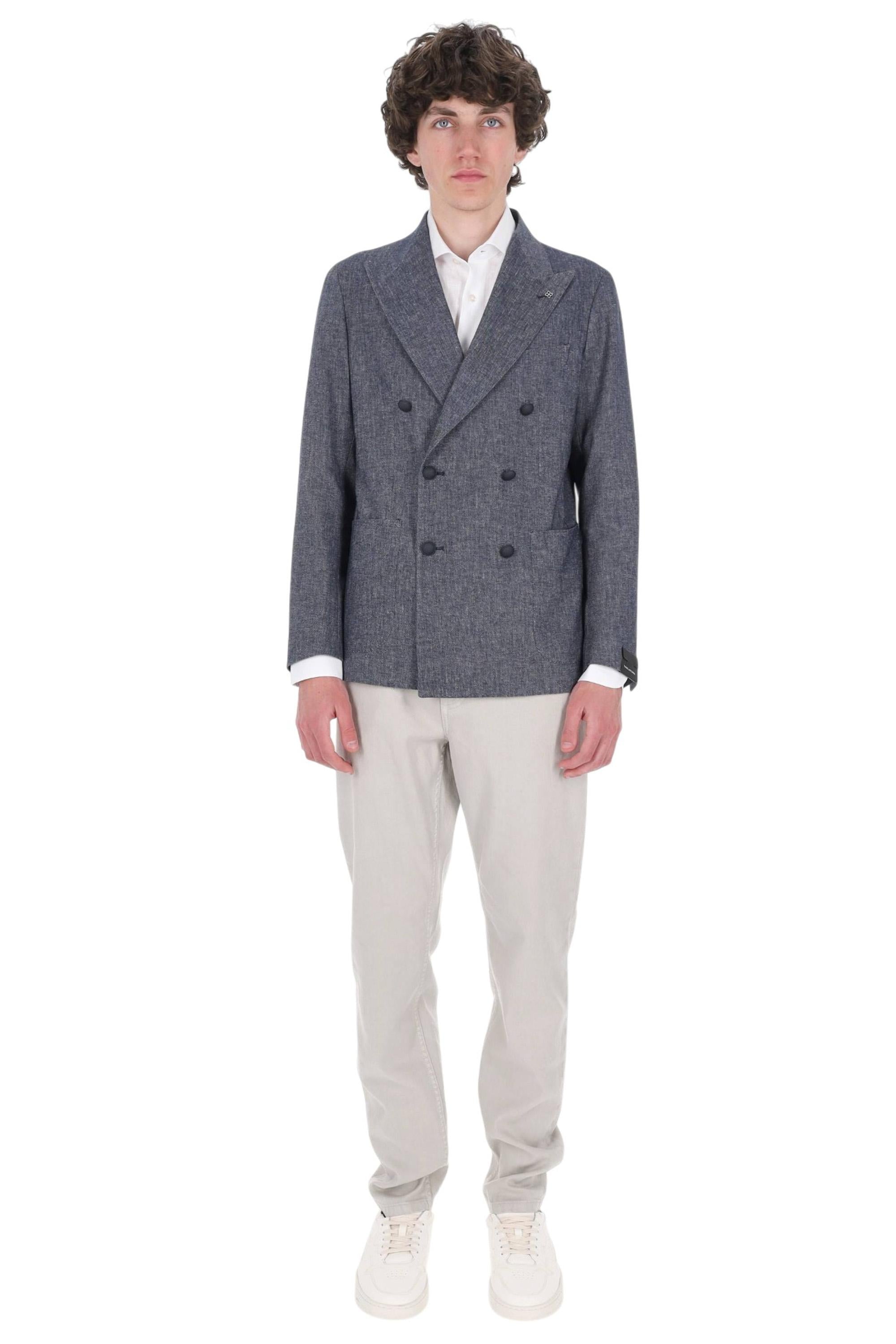 Tagliatore Giacca doppiopetto in denim di cotone-lino linea Montecarlo 1SMC20K 340334 B1077