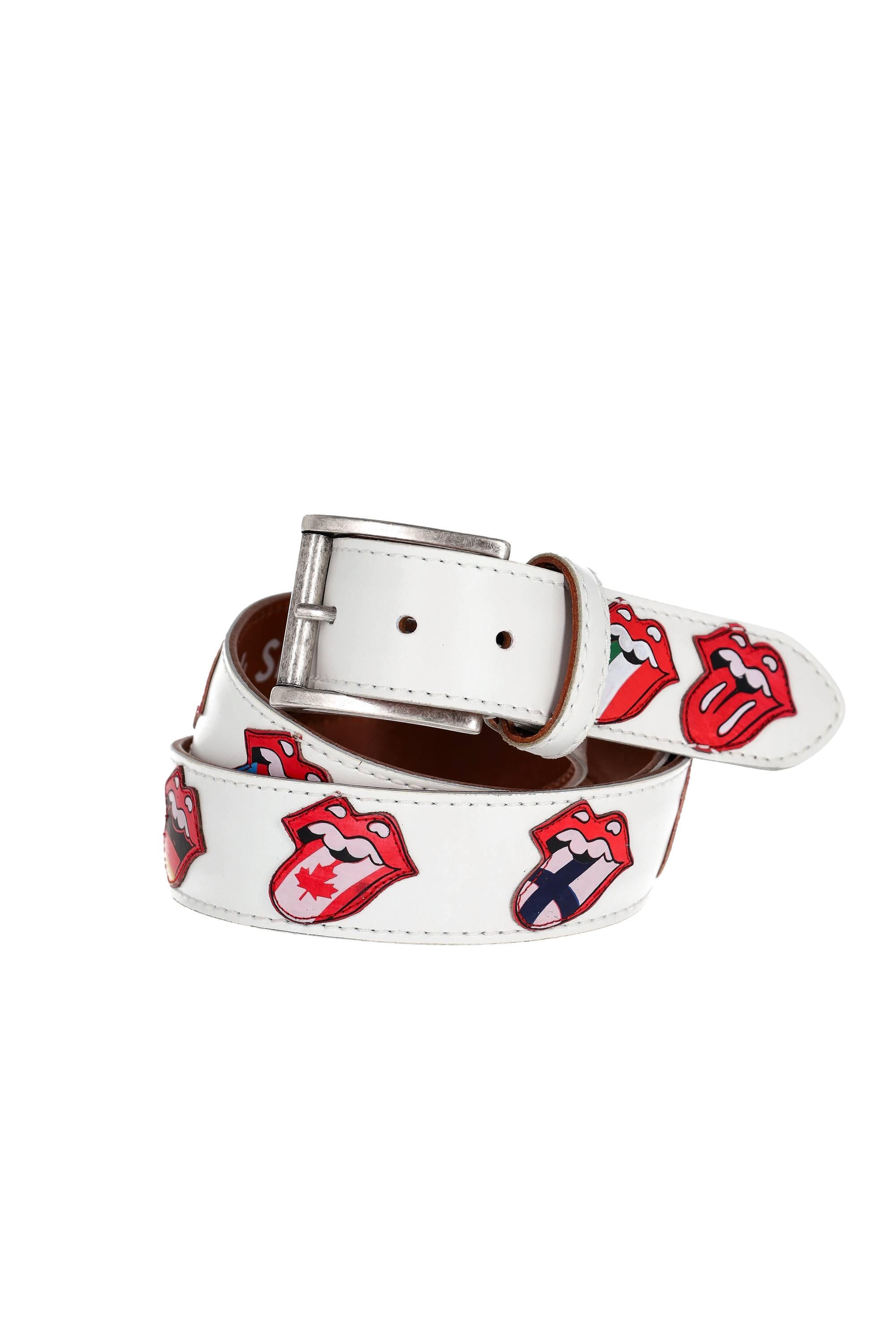 Artigianato Italiano Cintura artigianale in pelle "Lingue del Mondo" LINGUE DEL MONDO/2 BCO