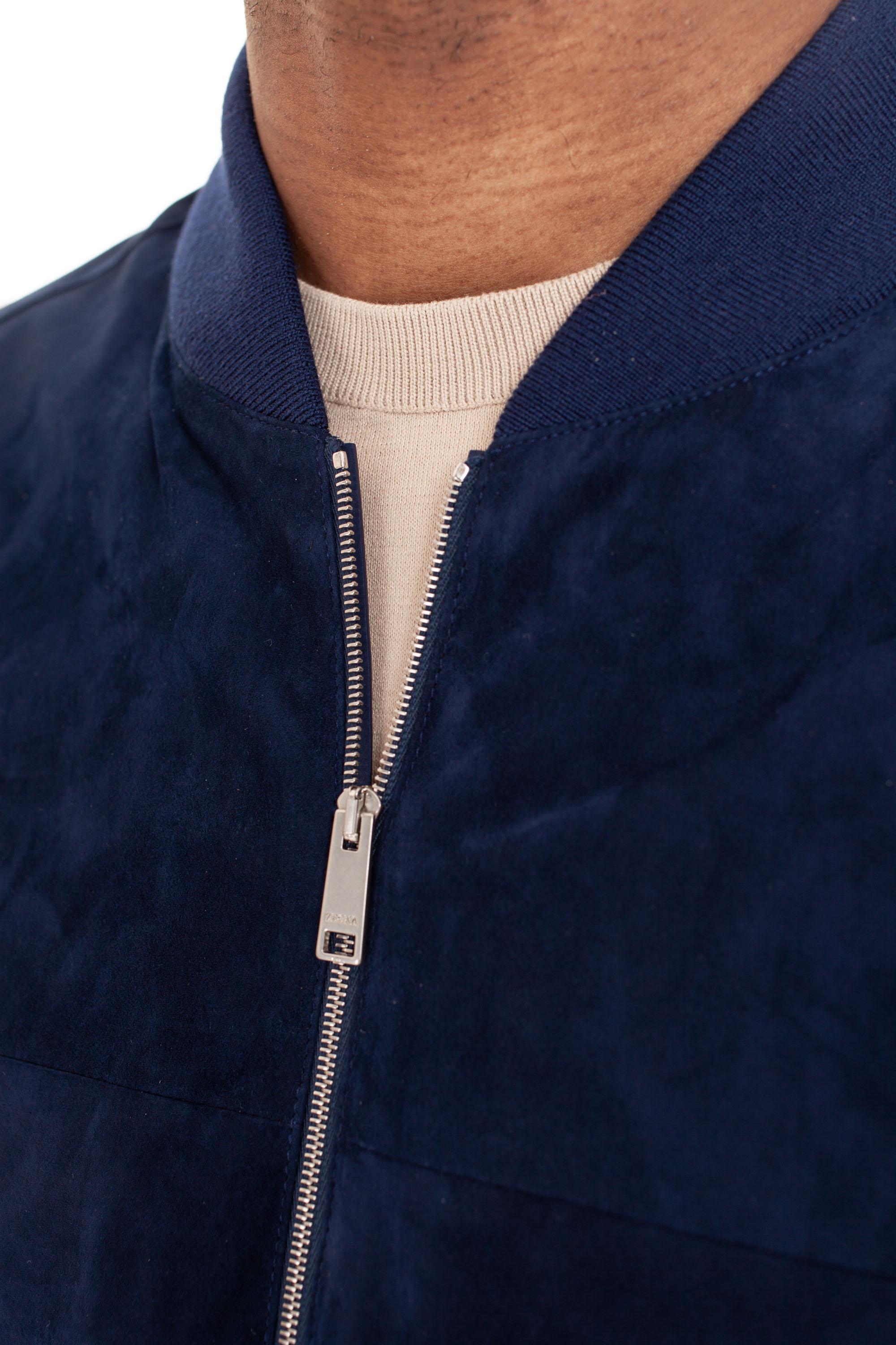 Zegna Bomber in camoscio collo baseball UDPVMA7-D169 B07