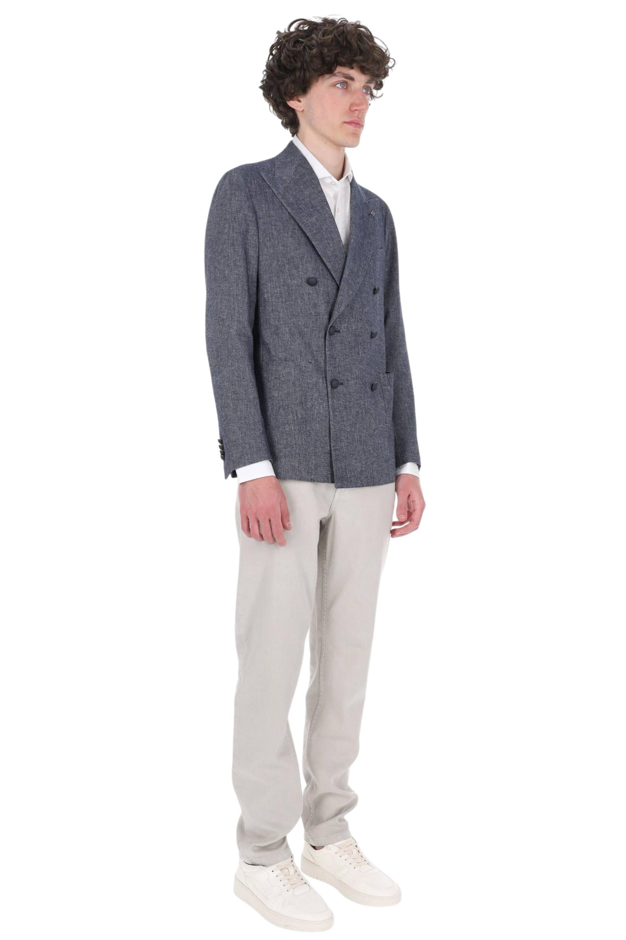 Tagliatore Giacca doppiopetto in denim di cotone-lino linea Montecarlo 1SMC20K 340334 B1077