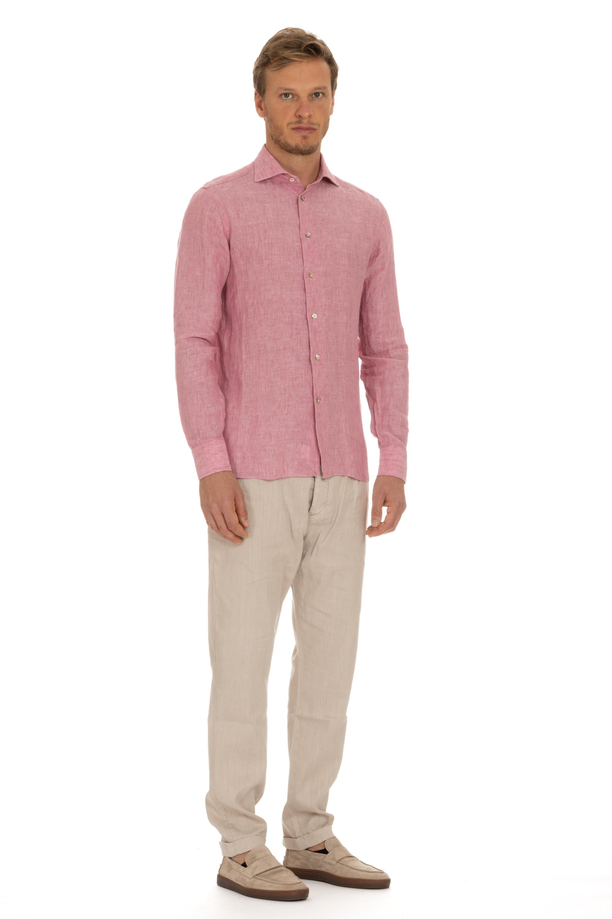 Borriello Camicia sartoriale in lino delavè tinta unita 18042 2