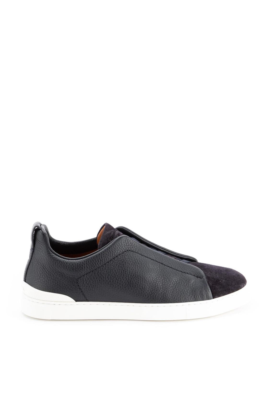 Zegna Sneakers triple stitch bimateriale in pelle e camoscio LHRHS A4667X NAV